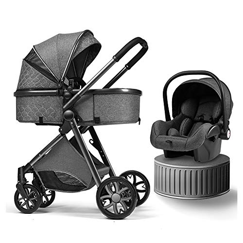 Premium Baby Stroller with Detachable Bassinet & Infant Carrier - 2-Way Reversible Facing, Foldable Lightweight Pram for Newborns & Toddlers (Dark Grey) | Perfect for Shopping, Travel & Daily Walks