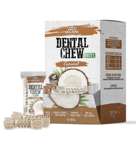 Absolute Holistic Dental Dog Chews - Coconut Flavor | Natural Teeth Cleaning Treats for Dogs | Perfect for Puppy Teething & Adult Dog Oral Care | Vet Recommended Dental Chews for Fresh Breath & Healthy Gums