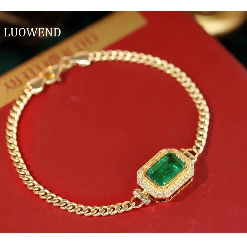 18K Yellow Gold Bracelet with Natural Emerald & Real Diamonds | Elegant Women's Wedding & Engagement Jewelry | Perfect for Bridal, Anniversary & Special Occasion Gifts