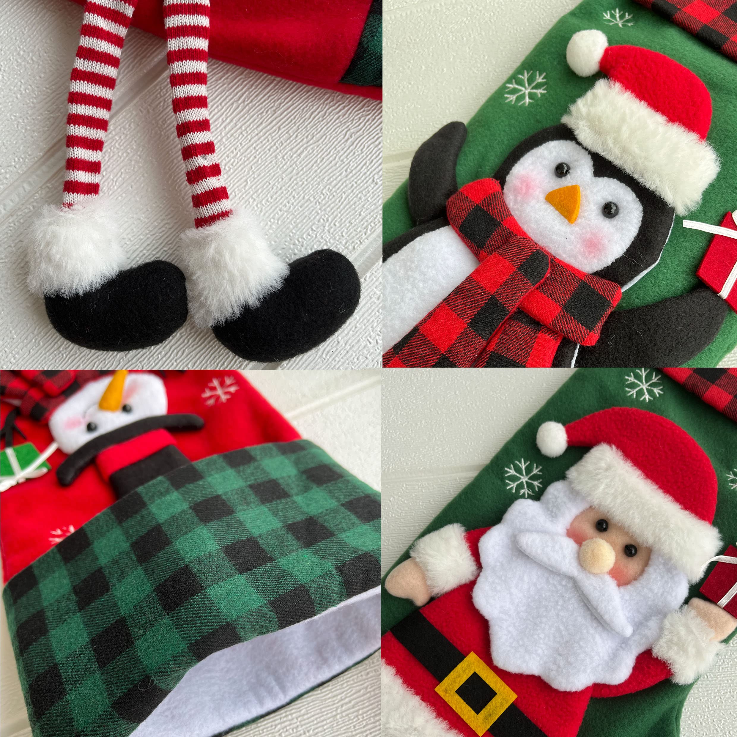 2 Pack Personalized Christmas Stockings - 3D Buffalo Plaid Red & Green Large Fireplace Hanging Stockings for Holiday Decor - Family Xmas Stocking Set of 2 - Perfect for Fireplace Mantel, Staircase & Festive Home Decor