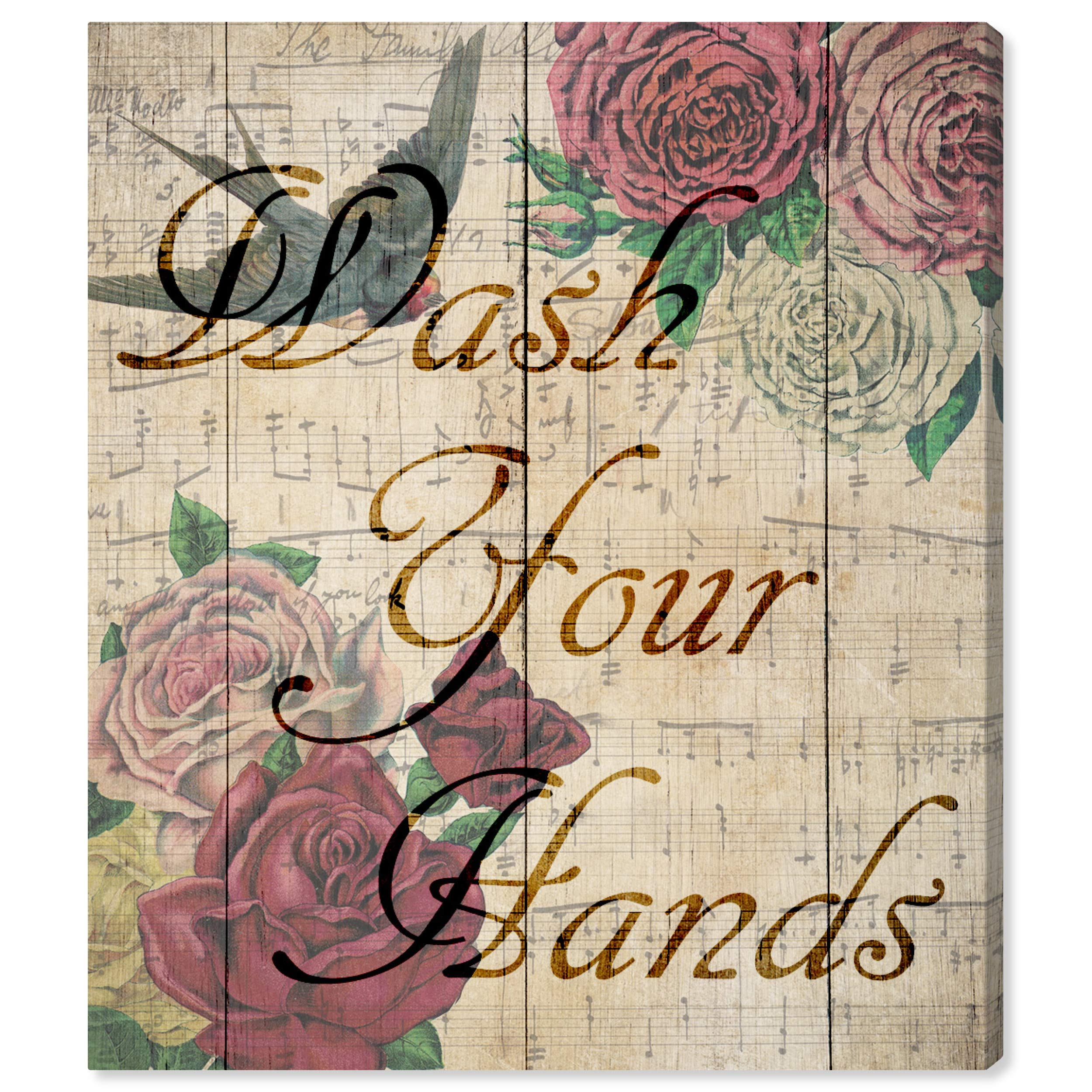 Oliver Gal Artist Co. Wash Your Hands Bathroom Wall Art Canvas Print - 30x36 Inch Brown & Red Home Decor for Bathroom, Spa, or Powder Room