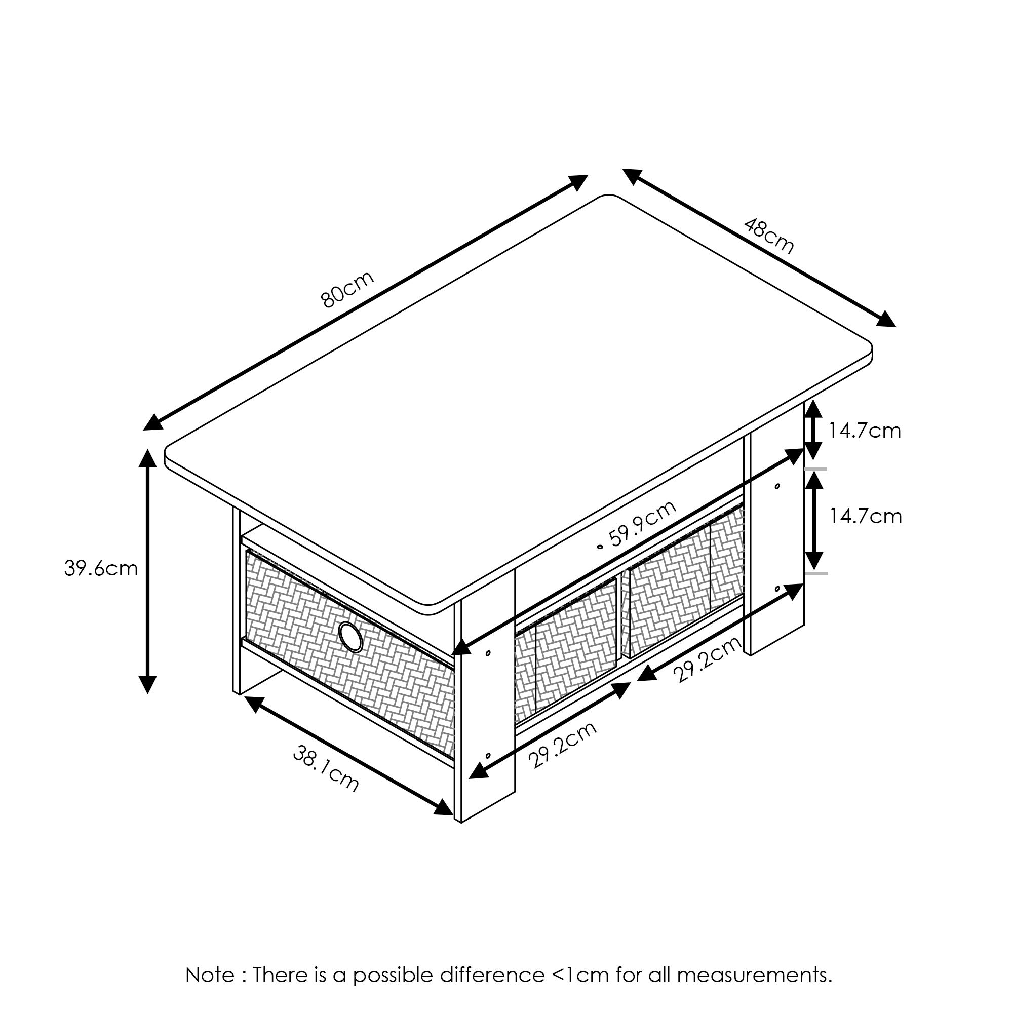 Furinno Coffee Table with Storage Bins & 2 End Tables - Modern Living Room Furniture Set for Small Spaces | Perfect for TV Stand, Sofa Side Table & Home Organization