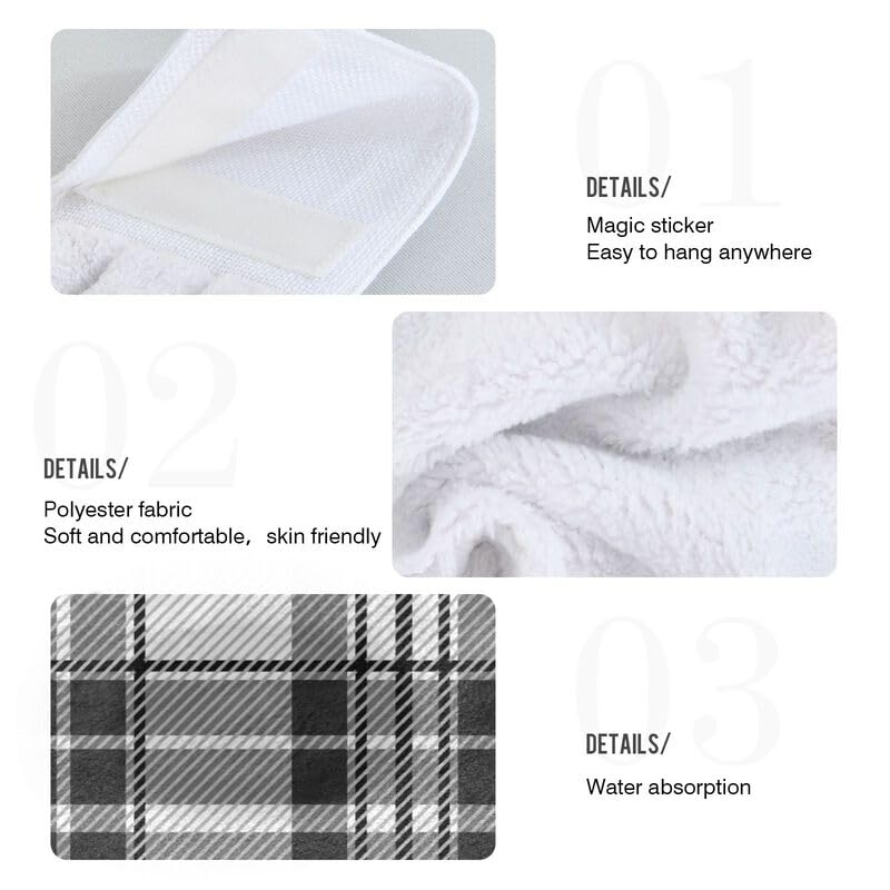Modern Plaid Checkered Kitchen Towels Set of 2 - Absorbent Dish Cloths with Hanging Loops for Oven, Stove & Bathroom - Christmas Holiday Home Decor Hand Towels & Washcloths for Kitchen, Dining & Gifting