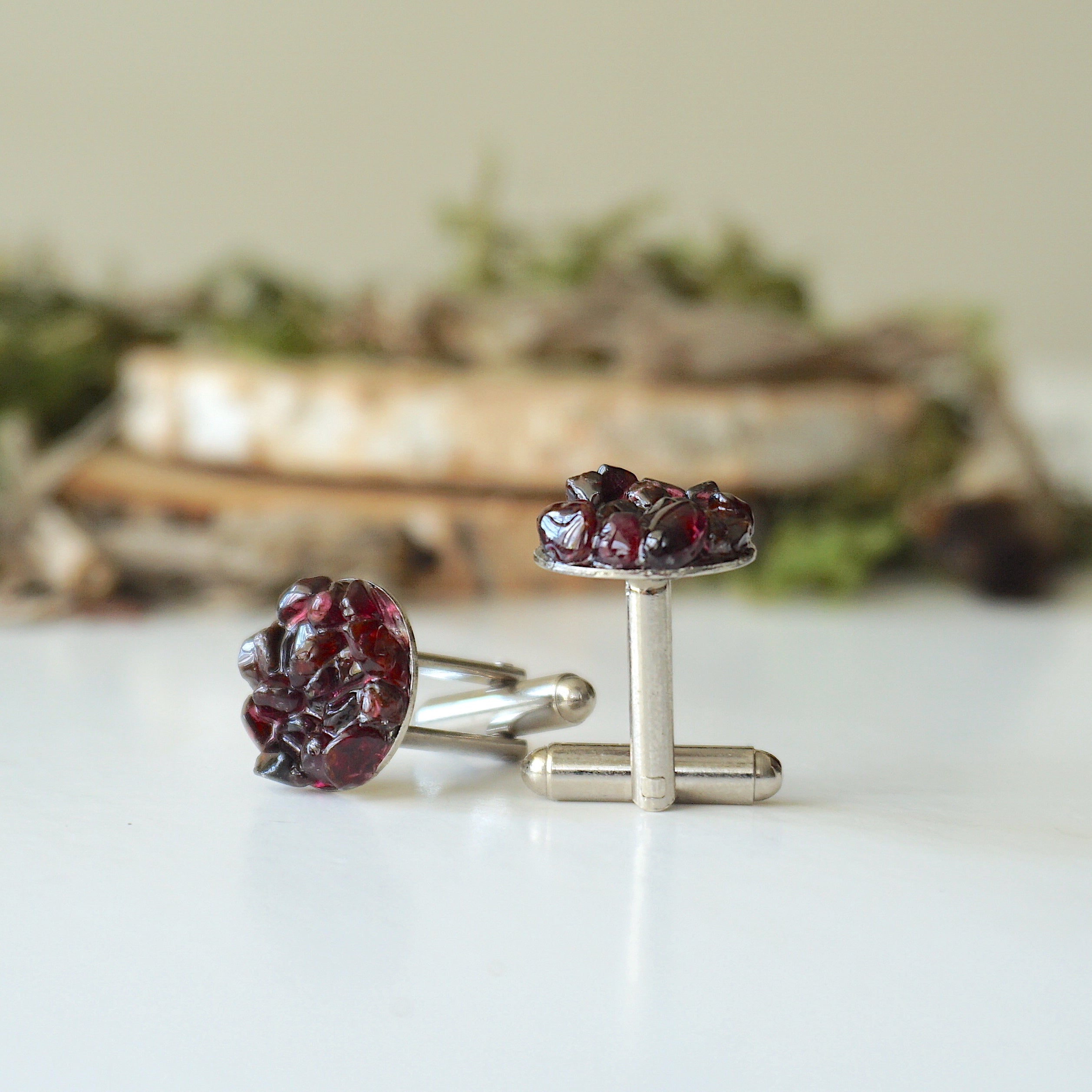 Elegant Garnet Cufflinks - White Gold Plated Brass for Men | Perfect for Weddings, Business & Formal Events