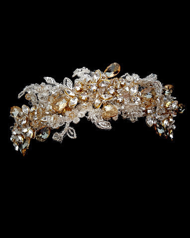 Elegant Bridal Headpiece - Grace Kelly Inspired Lace Headband with Pearls & Crystals | Adonia by Kezani | Perfect for Weddings & Formal Events