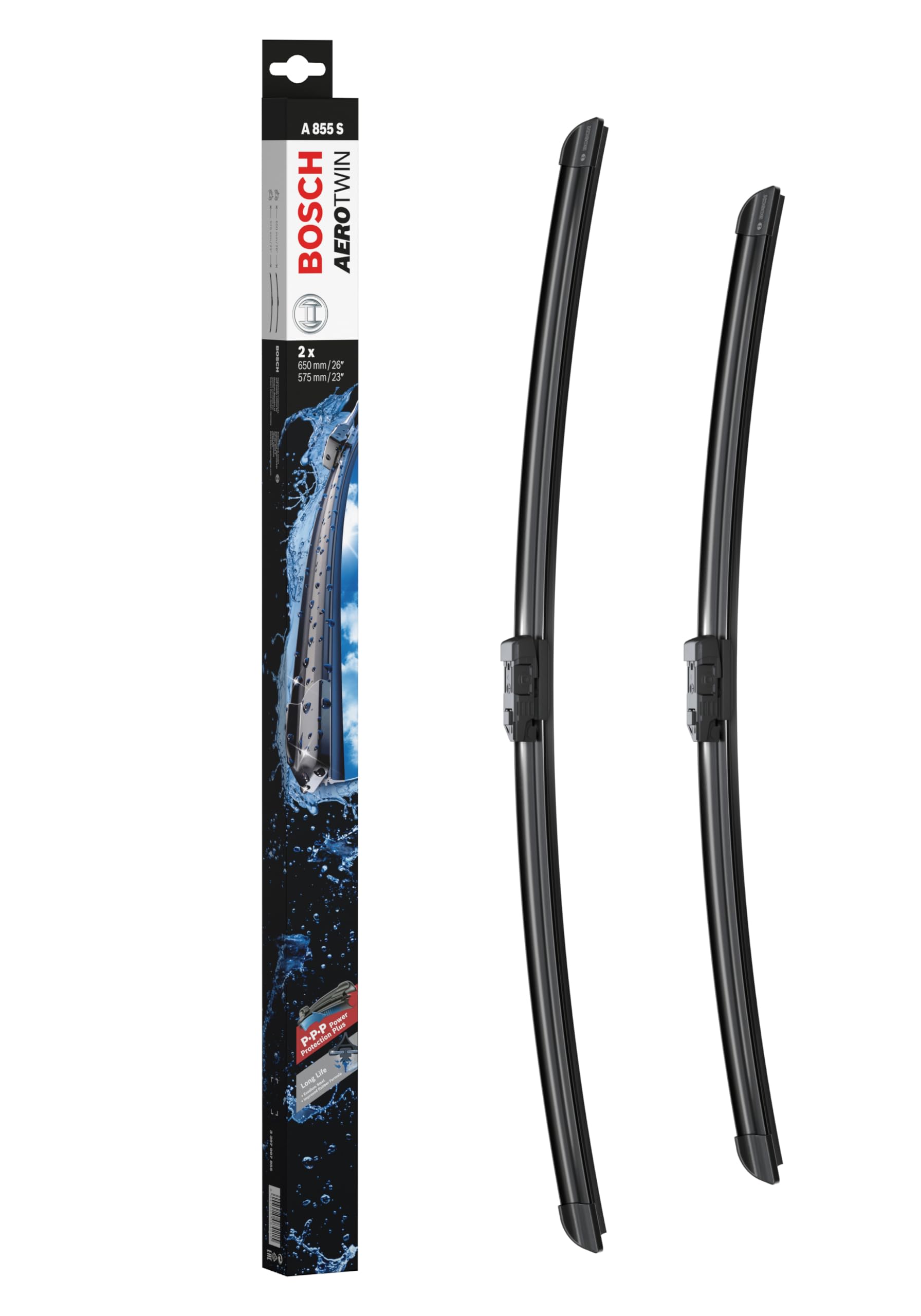 BOSCH Aerotwin Flat Wiper Blade Set 650mm/575mm - A855S Replacement Windshield Wipers for Smooth & Quiet Driving in Rain & Snow