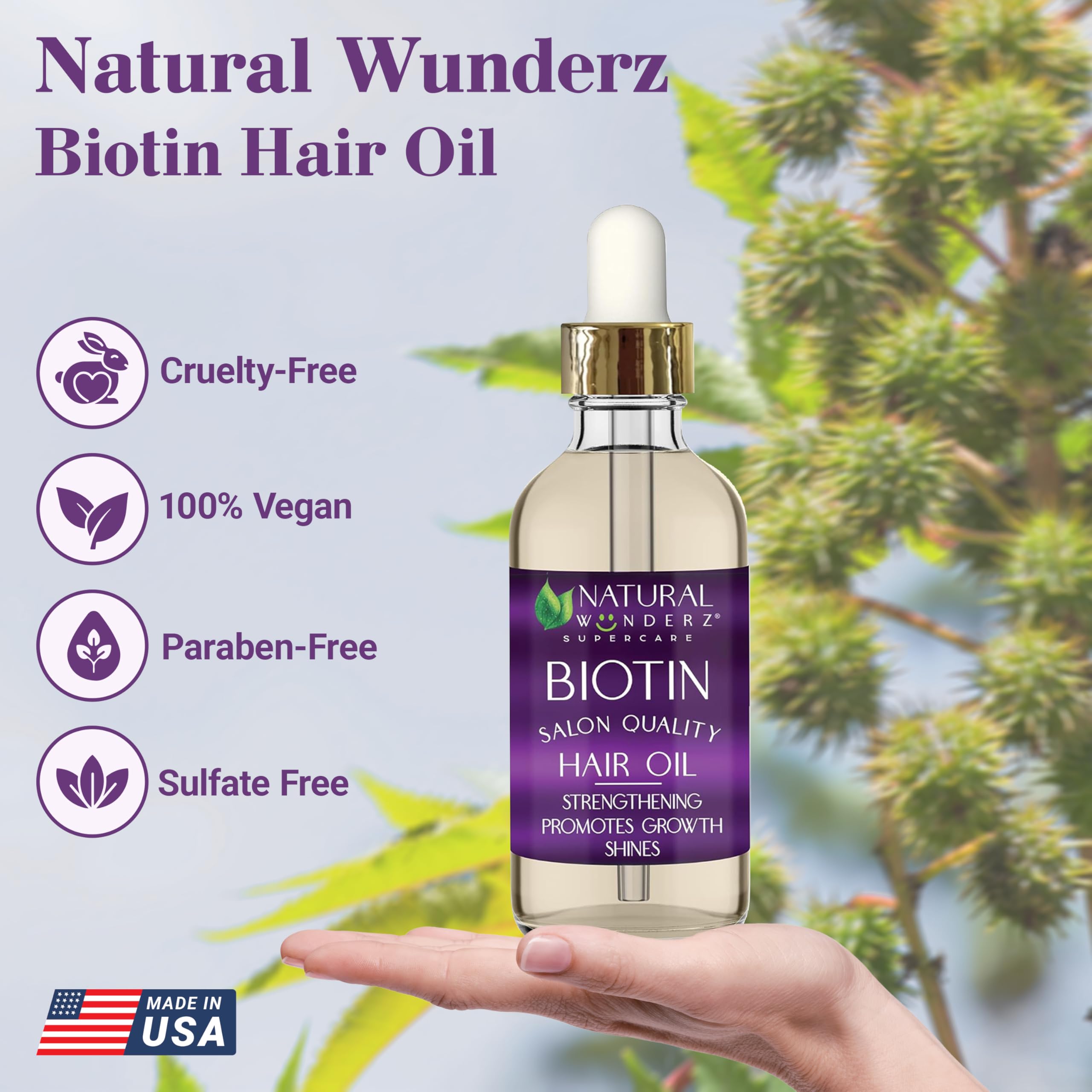 Biotin Hair Growth Oil with Collagen & Vitamin B7 - Thickening Serum for Dry Damaged Hair - Sulfate Free Vegan Scalp Treatment (4 Fl Oz) - Perfect for Daily Hair Care & Styling Routine