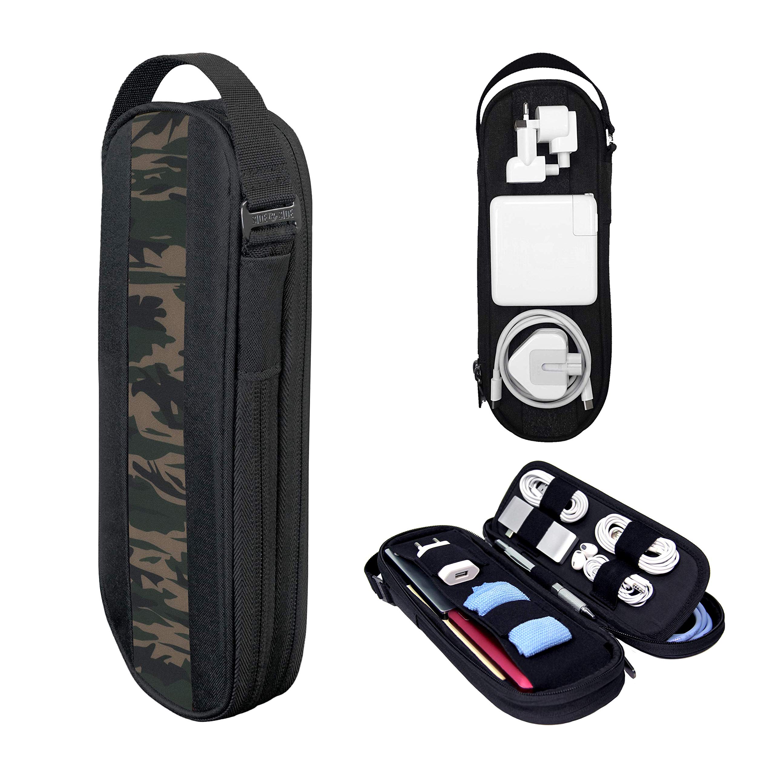 Premium Pouch Organizer for Tech & Electronics - Side by Side EDC Bag for Cables, Chargers & Gadgets - Travel Storage Case for Flying Essentials - Camo Design - Perfect for Office, Travel & Daily Organization