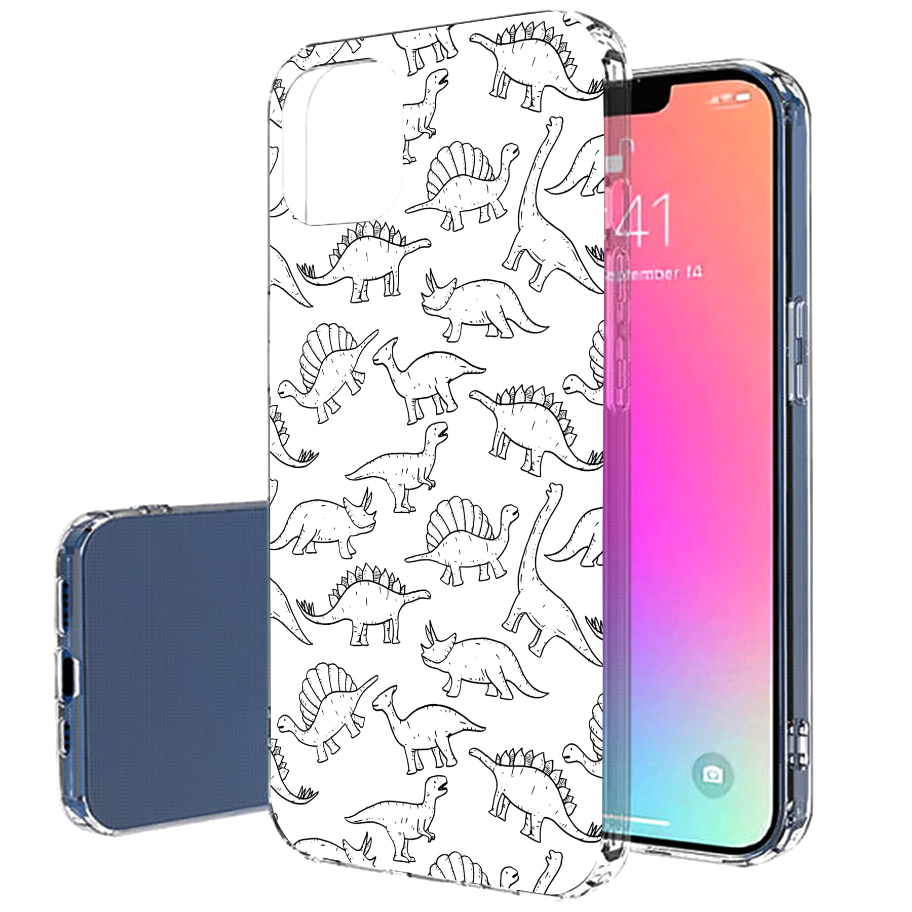 Slim Thin Gel TPU Case for Apple iPhone 13 Pro Max - Lightweight Flexible Soft Dinosaur Print Anti-Scratch Phone Cover | Perfect for Daily Use, Work, Travel & Outdoor Activities