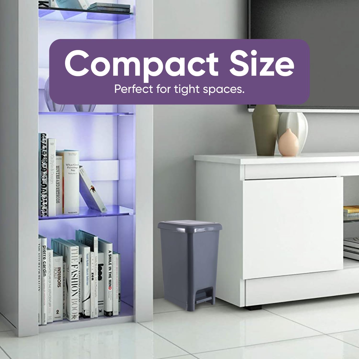 Superio 4 Gallon Slim Step-On Trash Can with Lid - Small Plastic Garbage Bin for Bathroom, Bedroom, Kitchen, Office, RV, Dorm & Patio - Hands-Free Foot Pedal Design - Onyx Grey - Perfect for Small Spaces & Hygienic Waste Disposal