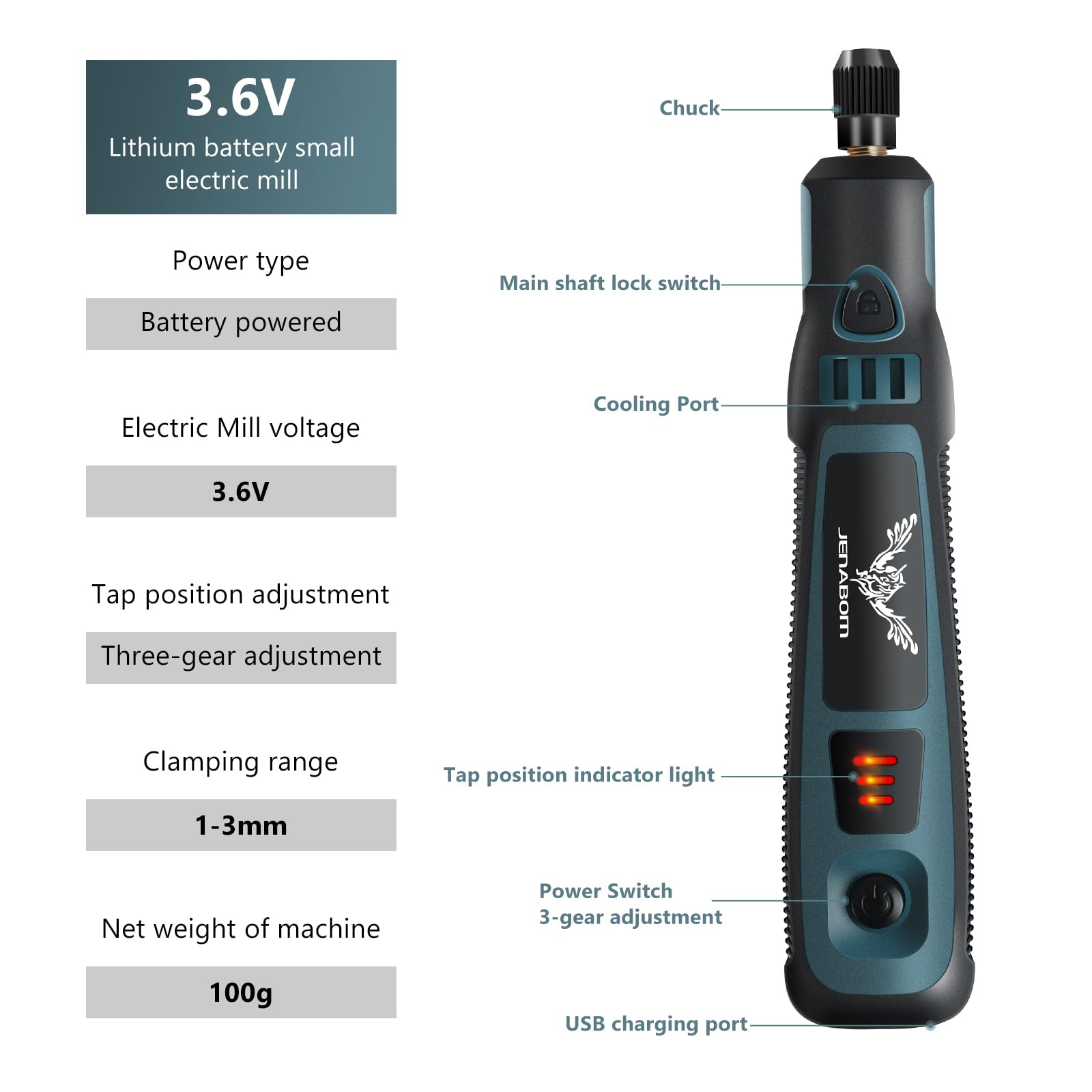 JENABOM Cordless Rotary Tool Kit 50 PCS - Rechargeable USB Power Rotary Tool with Accessories for Sanding, Carving, Polishing, Cutting & Engraving | Perfect for DIY Crafts, Woodworking, Jewelry Making & Home Repair Projects