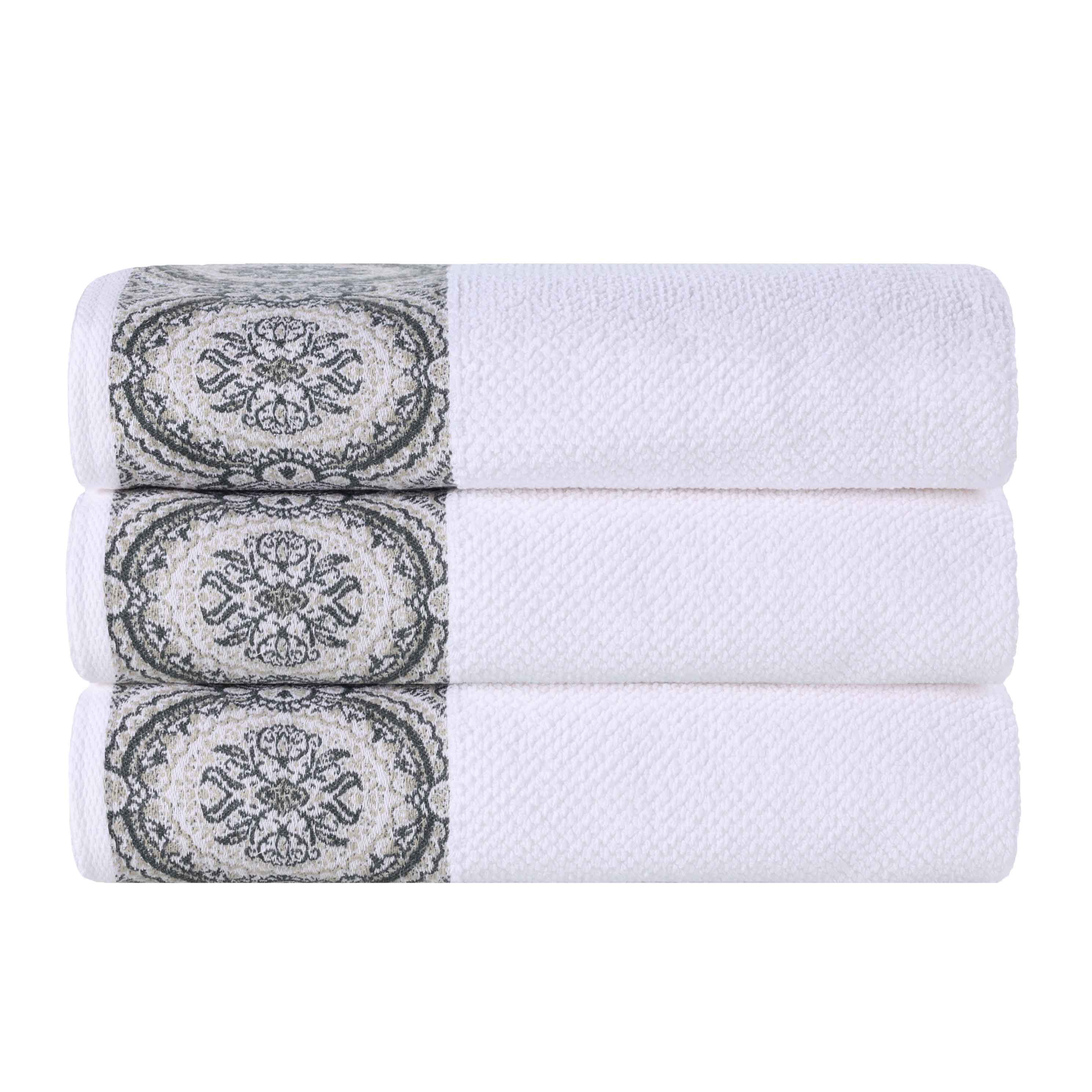Premium Medallion Cotton Jacquard Bath Towels Set of 3 - Ultra Soft & Absorbent Luxury Towels for Spa, Bathroom & Beach Use