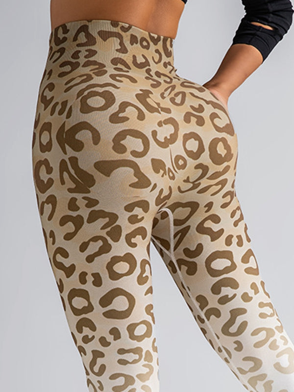 ZASUWA Women's Fashion Leopard Print Ombre Leggings - High Waisted Yoga Pants for Workout, Running & Casual Wear