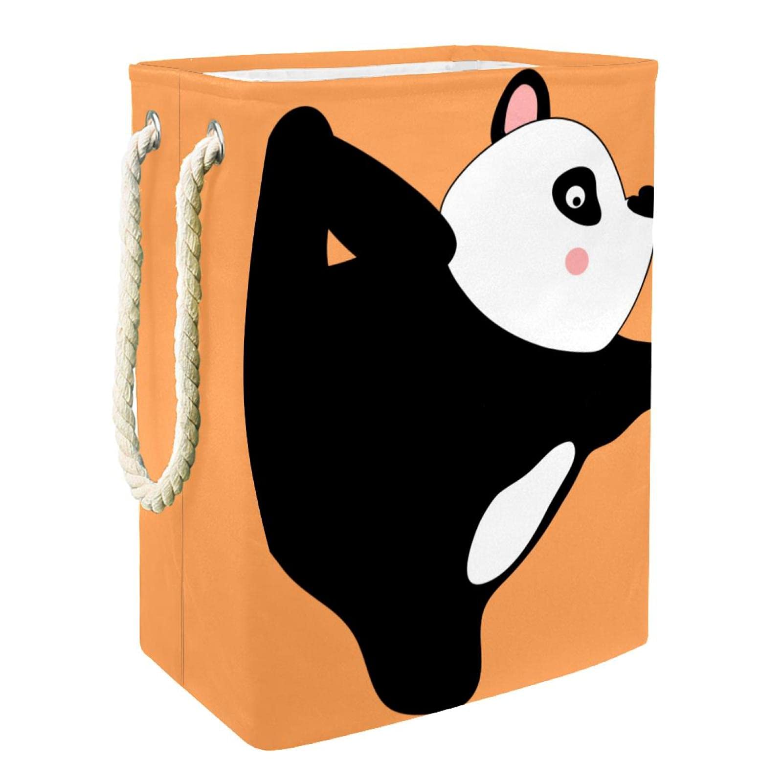 Collapsible Rectangular Laundry Hamper with Cute Yoga Panda Orange Pattern - Waterproof Storage Bin for Kids Room, Unisex Adults & Teens - Perfect for Bedroom, Bathroom & Dorm Organization