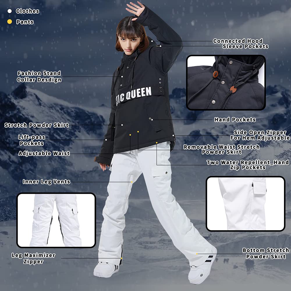 SNOWVERB Women's Insulated Waterproof Ski Jacket & Bib Pants Set - 2 Piece Snowboard Coat & Overalls for Winter Sports | Warm & Windproof Snow Suit for Skiing, Snowboarding & Cold Weather