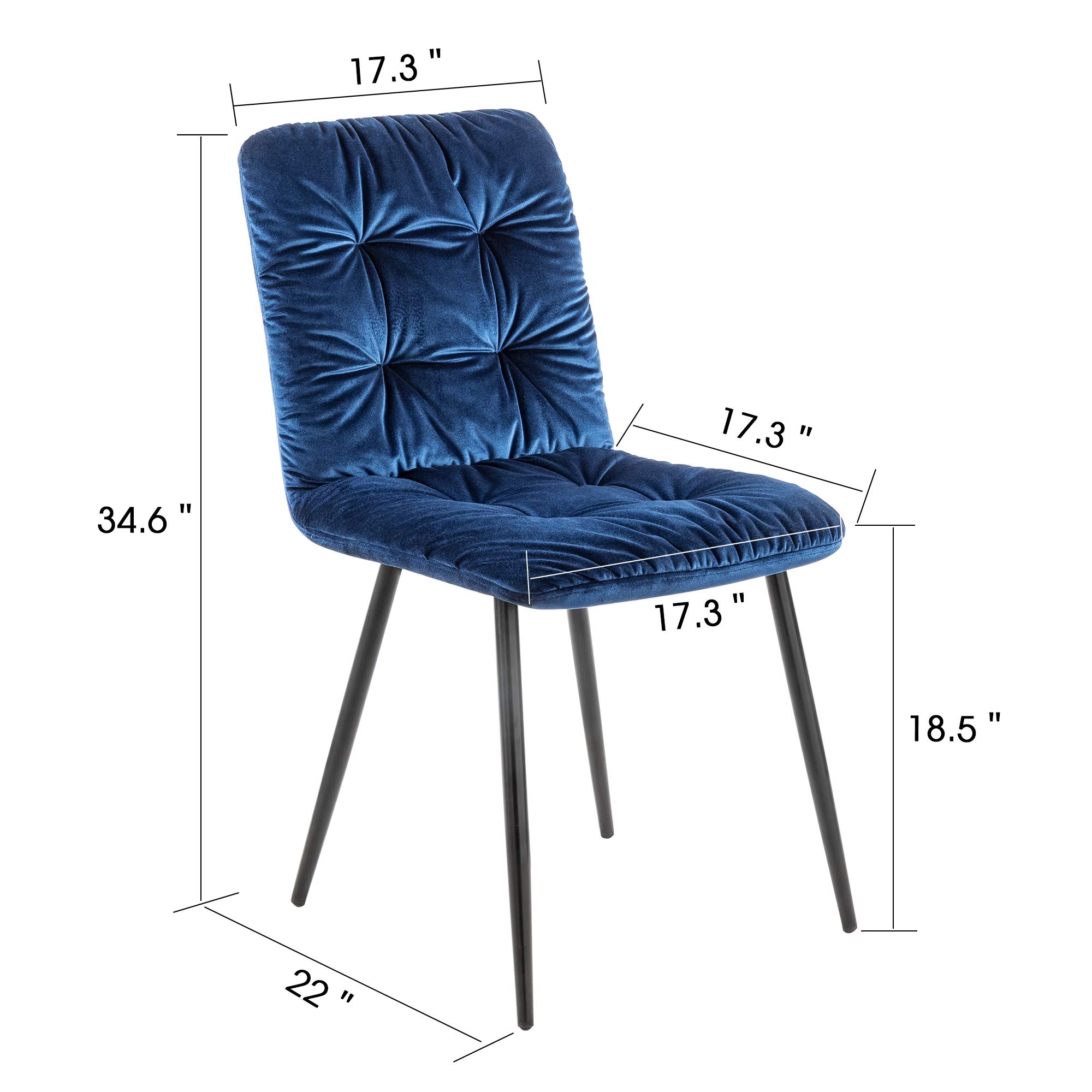 ivinta Modern Velvet Dining Chairs Set of 2 - Mid Century Kitchen & Living Room Accent Chairs, Armless Upholstered Seating for Home Decor (Sapphire Blue) - Perfect for Dining Rooms, Breakfast Nooks & Small Spaces
