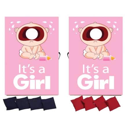 VictoryStore Cornhole Games - It's a Girl Baby Shower Bag Toss Game with Crying Baby Design - Perfect for Baby Showers, Gender Reveals, and Family Gatherings