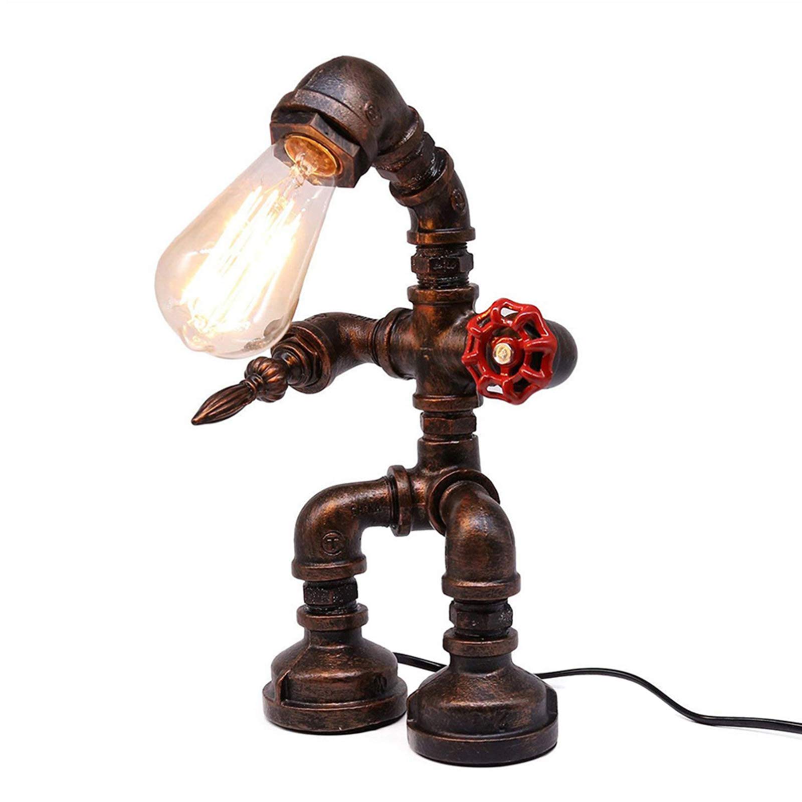 VELIHOME Vintage Industrial Steampunk Desk Lamp - Antique Iron Robot Metal Pipe Table Lamp for Home Office, Study, Bedroom Decor - Perfect for Reading, Working & Creating a Cozy Atmosphere