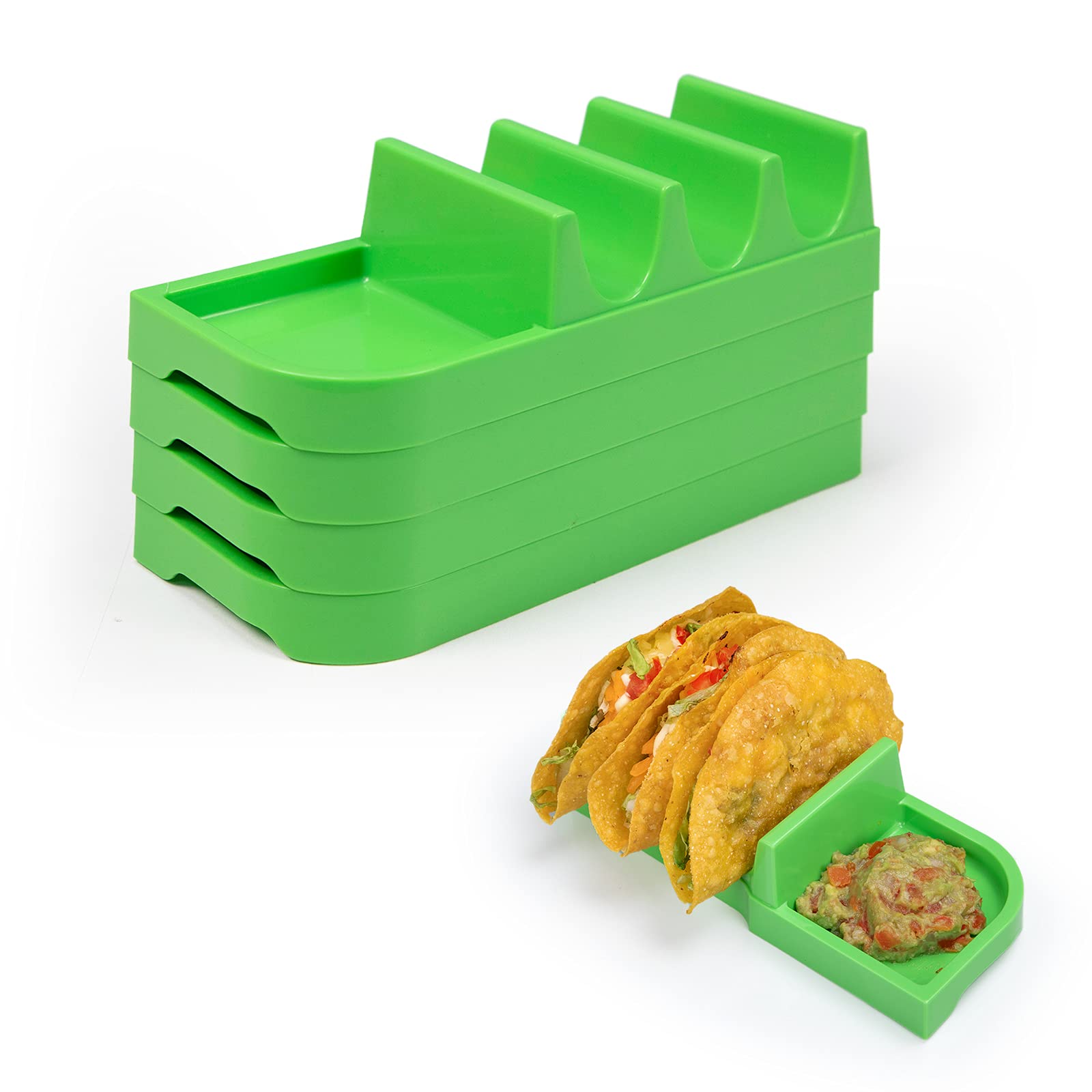 4-Pack Taco Holders with Dividers - Stand for 3 Tacos Each - Oven & Dishwasher Safe Taco Rack - Perfect for Taco Tuesday Parties, Family Dinners & Mexican-Themed Events (Green)