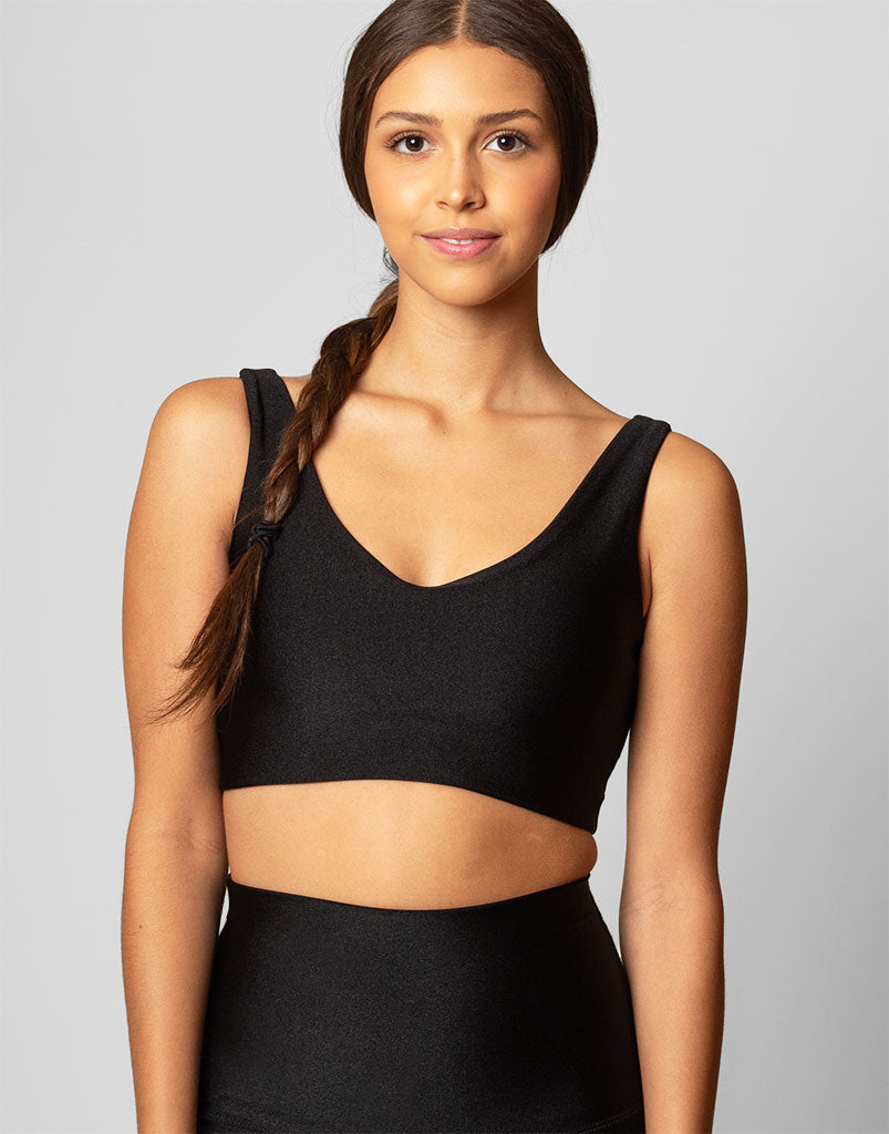 Ultraluxe V Crop Black Top - Women's Fashion Slim Fit Short Sleeve Shirt for Casual & Party Wear | Perfect for Date Night, Office, and Weekend Outfits