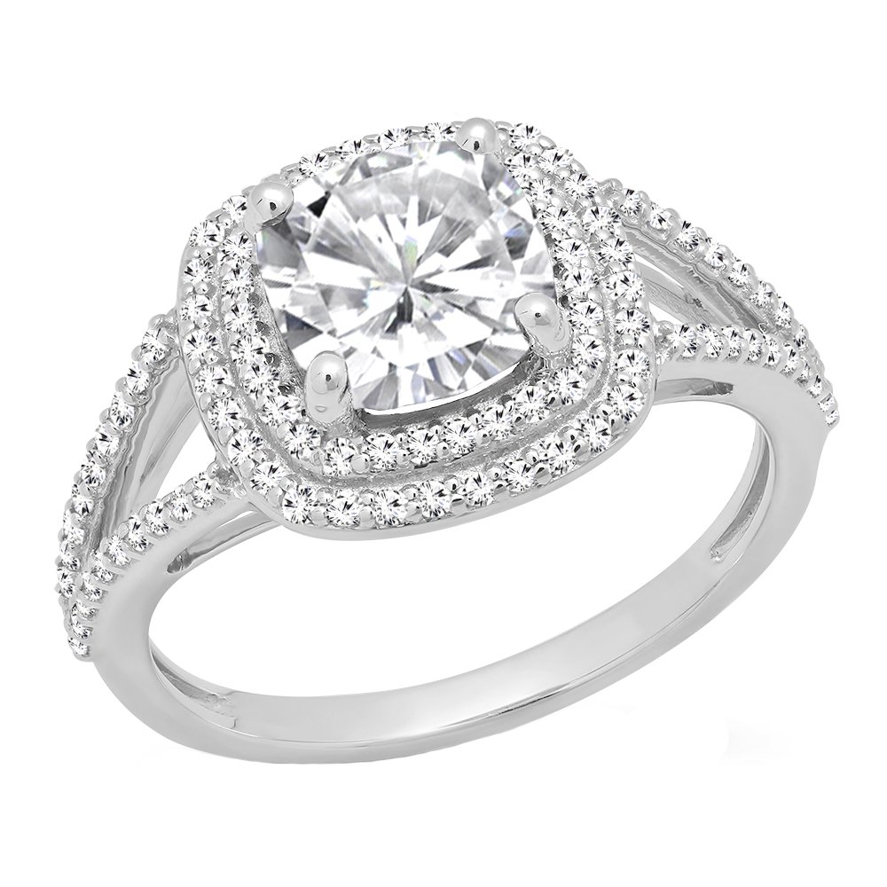 Dazzlingrock 7mm Cushion Cut Lab-Created Gemstone & Round White Diamond Engagement Ring for Women - Sterling Silver Wedding Band, Anniversary Gift, Proposal Jewelry
