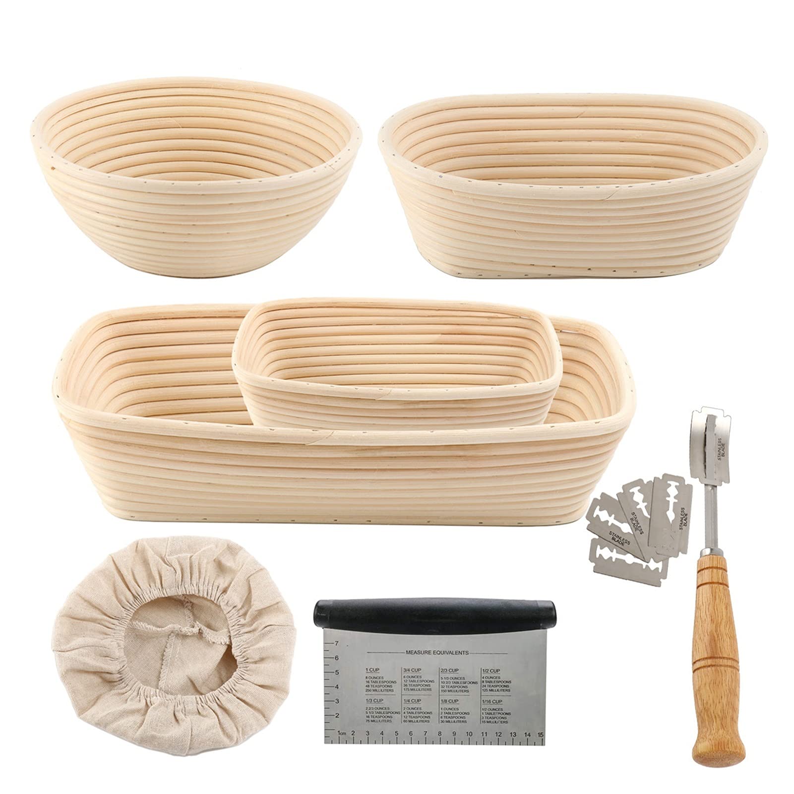 HUACHEN-LS Woven Bread Proofing Basket - 30.5x15x8cm Oblong Sourdough Baking Mold with Linen Liner & Dough Scraper - Perfect for Artisan Bread Making, Kitchen & Dining Room Use