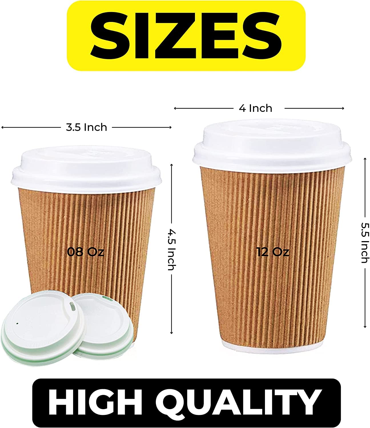 30 Pack Insulated Disposable Paper Coffee Cups 8 oz - Kraft Ripple Wall Hot Drink Cups with Lids - Perfect for Coffee Shops, Office Break Rooms & Home Use