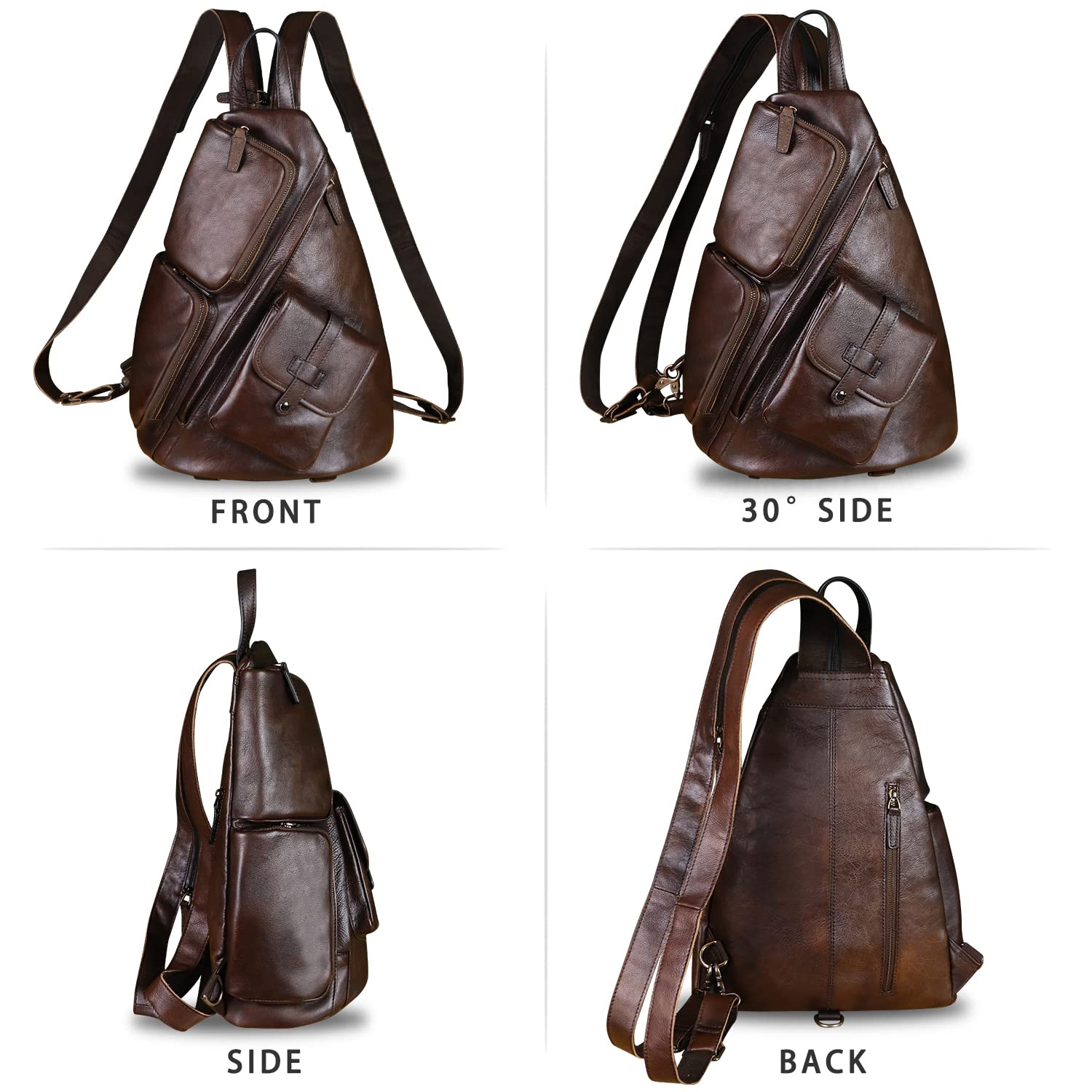 Premium Genuine Leather Large Sling Bag for Men & Women - Crossbody Chest Shoulder Backpack Purse - Fits iPad & Essentials - Perfect for Travel, Work & Daily Commute (Coffee)