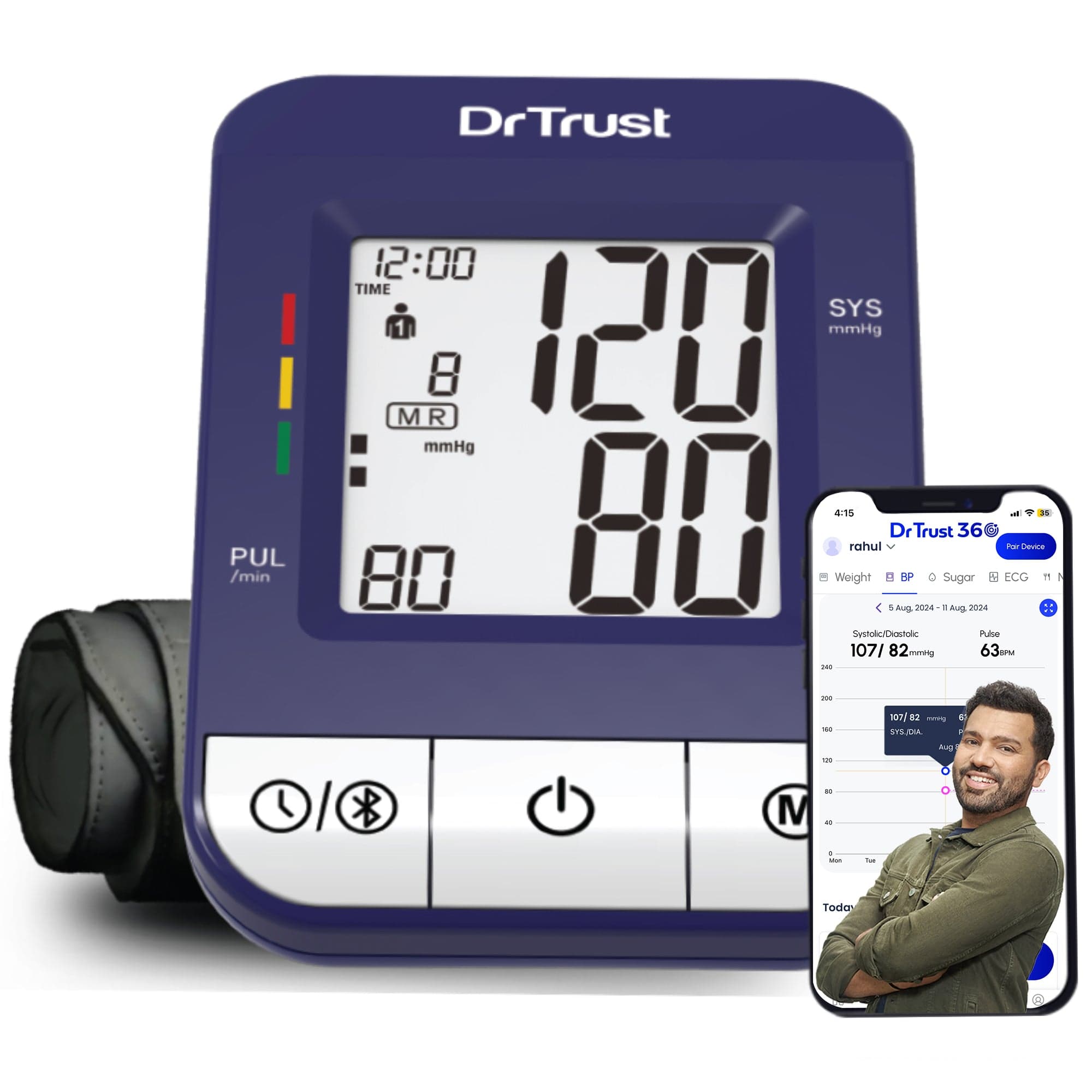 Dr Trust USA iCheck Connect Digital Blood Pressure Monitor - Accurate Wireless Bluetooth BP Machine for Home Use, Compatible with iOS & Android - Perfect for Health Tracking & Remote Patient Monitoring