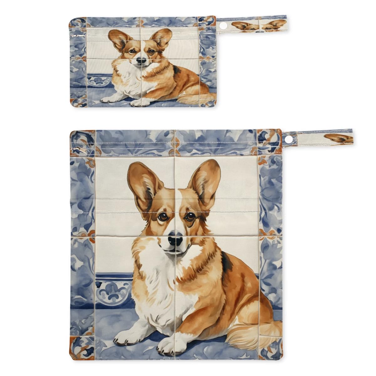 2 Pack Waterproof Wet Dry Bags - Cute Corgi Design Swimsuits & Laundry Organizer for Beach, Pool, Gym, Yoga | Reusable Cloth Diaper Storage & Bathing Suit Travel Bag
