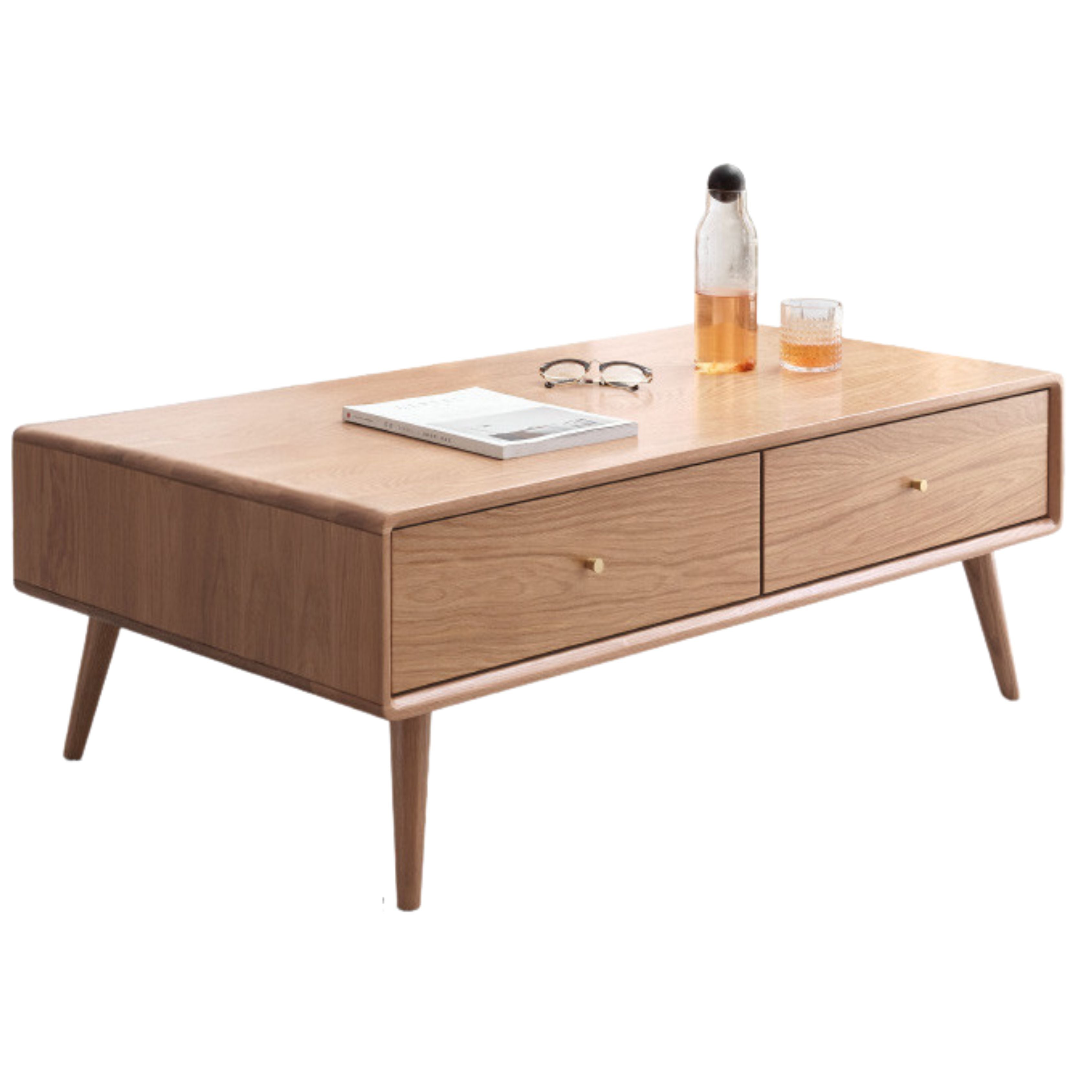 Solid Oak and Ash Wood Modern Nordic Coffee Table - Minimalist Living Room Furniture for Small Spaces and Apartments