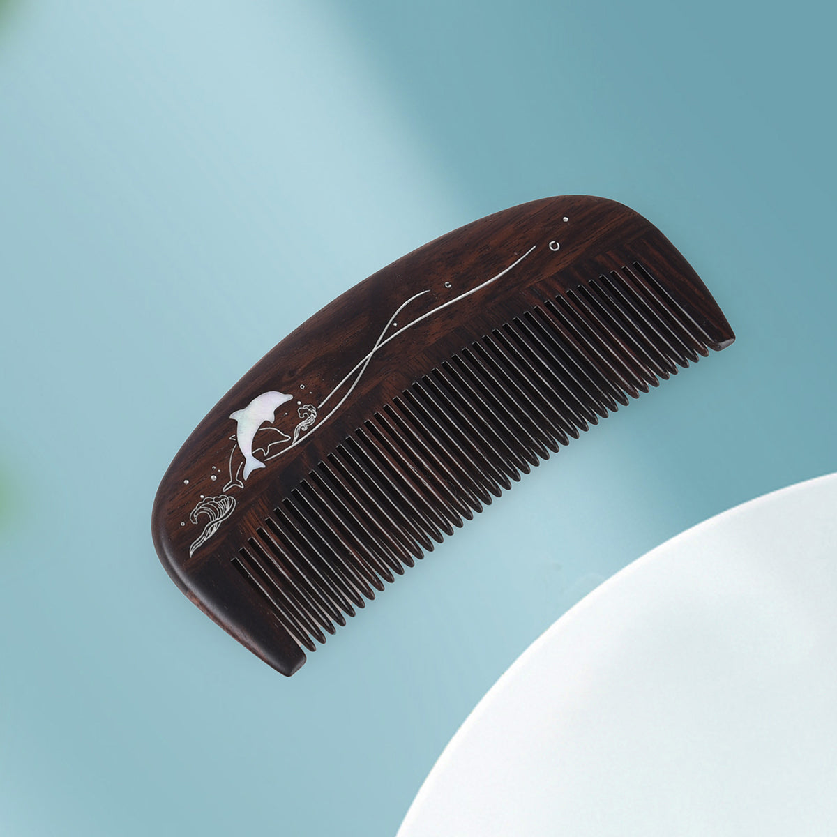 Handmade Seashell Dolphin Wooden Comb - Natural Hair Care for Women & Men - Perfect for Travel, Gifts & Daily Styling