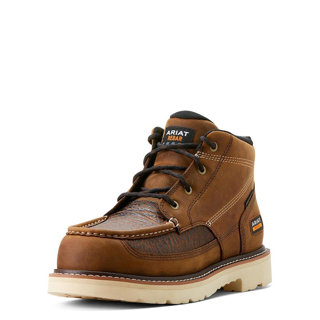 Rebar Lift Composite Toe Chukka Work Boots - Distressed Brown Textured Leather - Safety Shoes for Construction, Warehouse & Outdoor Work