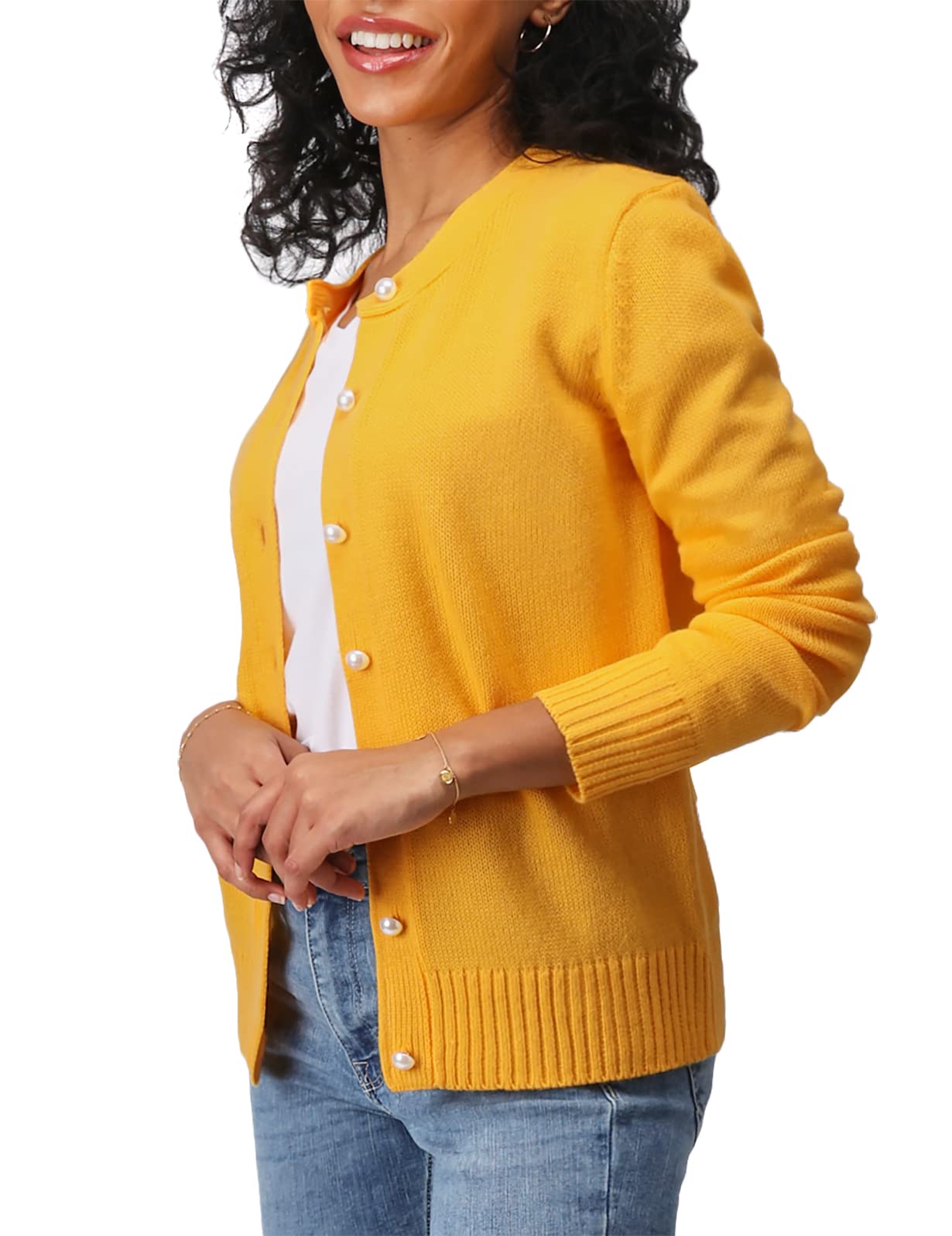 Women's Casual Slim Fit Cardigan Sweater - Long Sleeve Button Down Lightweight Waist Length Open Front Knit Top for Work, Travel & Everyday Wear