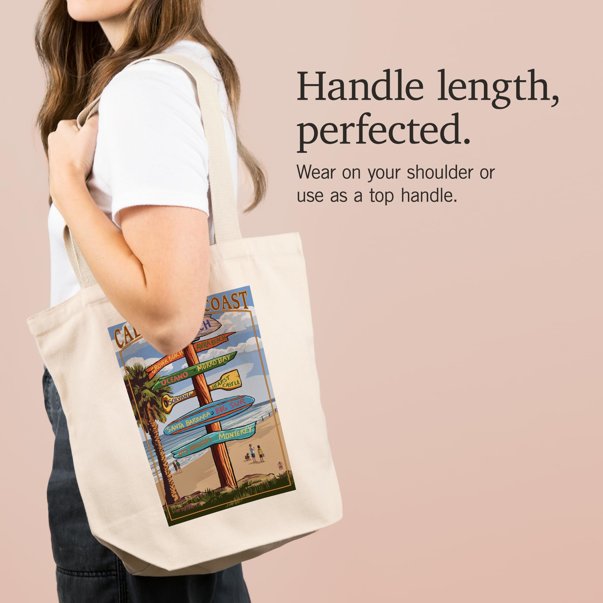 Lantern Press Pismo Beach California Tote Bag - 100% Cotton Canvas Reusable Shopping Bag for Beach, Grocery & Travel | California Coastal Decor Gift
