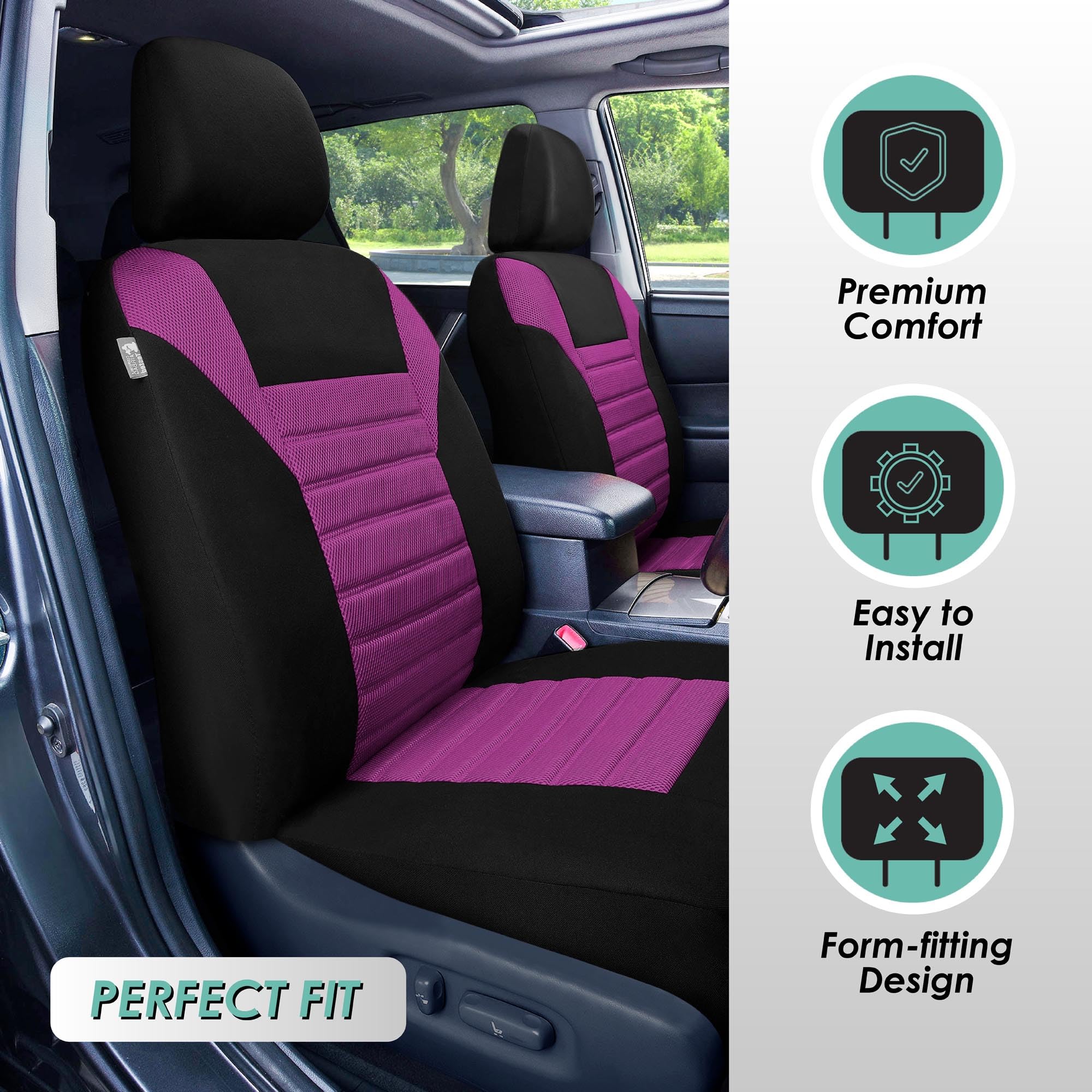TLH 3D Air Mesh Car Seat Covers - Front, Purple, Airbag Safe | Universal Fit for Cars, Trucks & SUVs | Comfort & Style