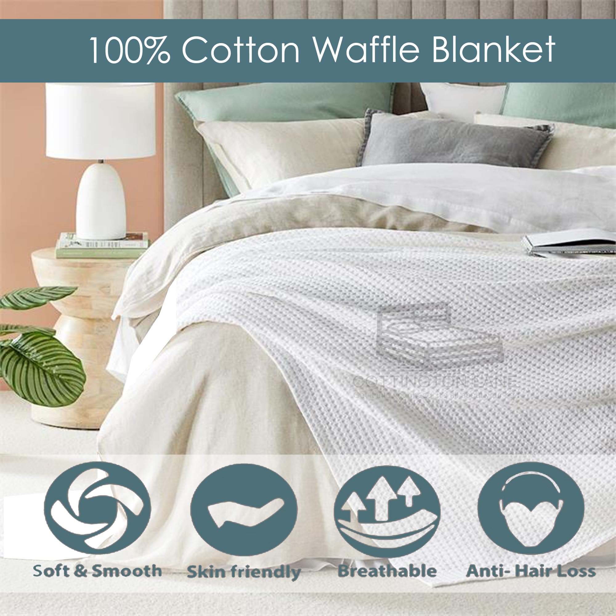 Premium 100% Cotton Waffle Weave Blanket - Super Soft & Breathable, 60x80 Inches, White - Perfect for Layering Beds, Sofas & Cozy Home Decor