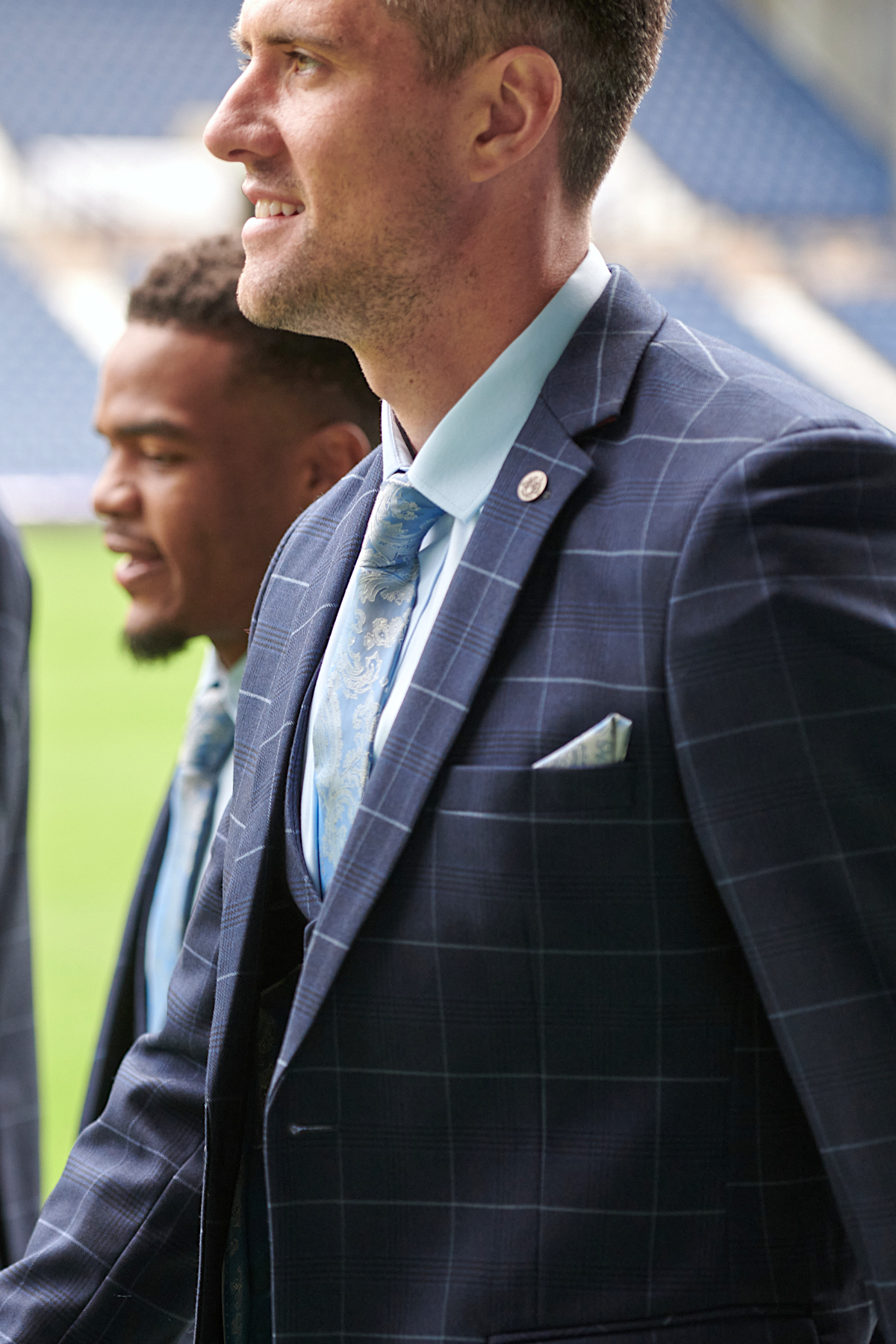 Premium Navy & Sky Check Suit for Men - Classic Business & Formal Attire - Perfect for Office, Weddings & Special Occasions