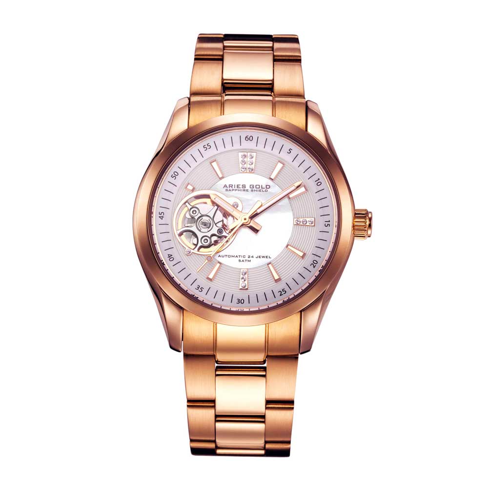 ARIES GOLD Automatic Inspira Rose Gold Stainless Steel Women's Watch - Elegant Dress Watch for Women, Perfect for Office, Parties & Special Occasions