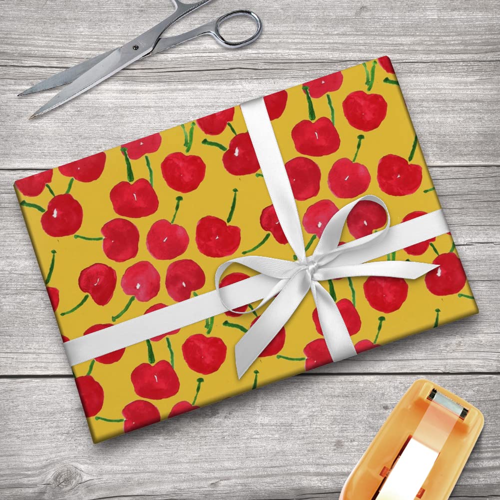 Cheery Cherries Gift Wrap Paper Rolls - Festive Holiday Wrapping Paper for Birthdays, Christmas & Party Presents - GRAPHICS & MORE