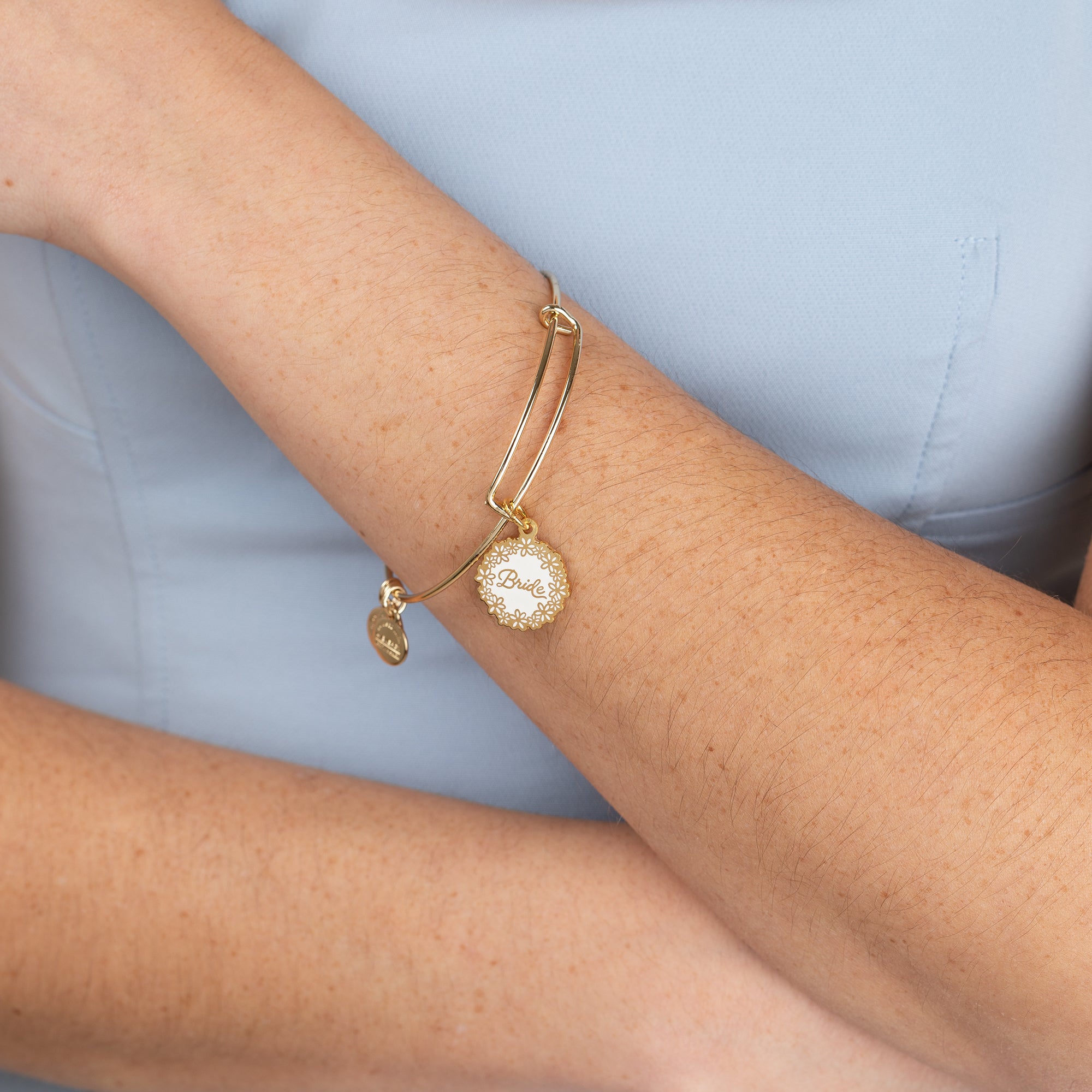 Elegant Bride Charm Bangle - Sterling Silver Wedding Bracelet for Brides, Bridesmaids & Engagement - Perfect for Wedding, Anniversary & Special Occasions