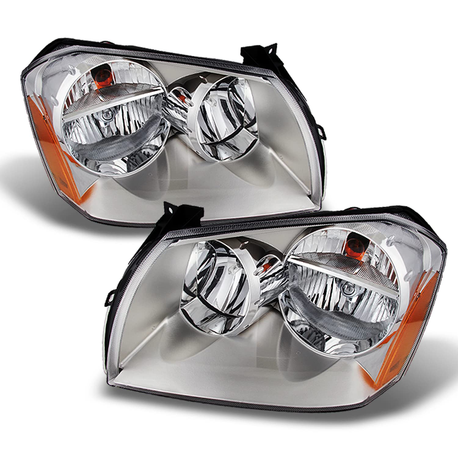 AKKON Replacement Chrome Bezel Headlights for Dodge Magnum - Driver & Passenger Side Headlamp Pair - OE Style Direct Fit - Upgrade Your Vehicle's Lighting for Night Driving & Enhanced Visibility