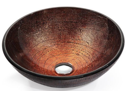 Copper Illusion Glass Vessel Bathroom Sink with PU-MR Chrome Finish - Modern Vanity Sink for Bathroom, Powder Room, and Master Suite Decor