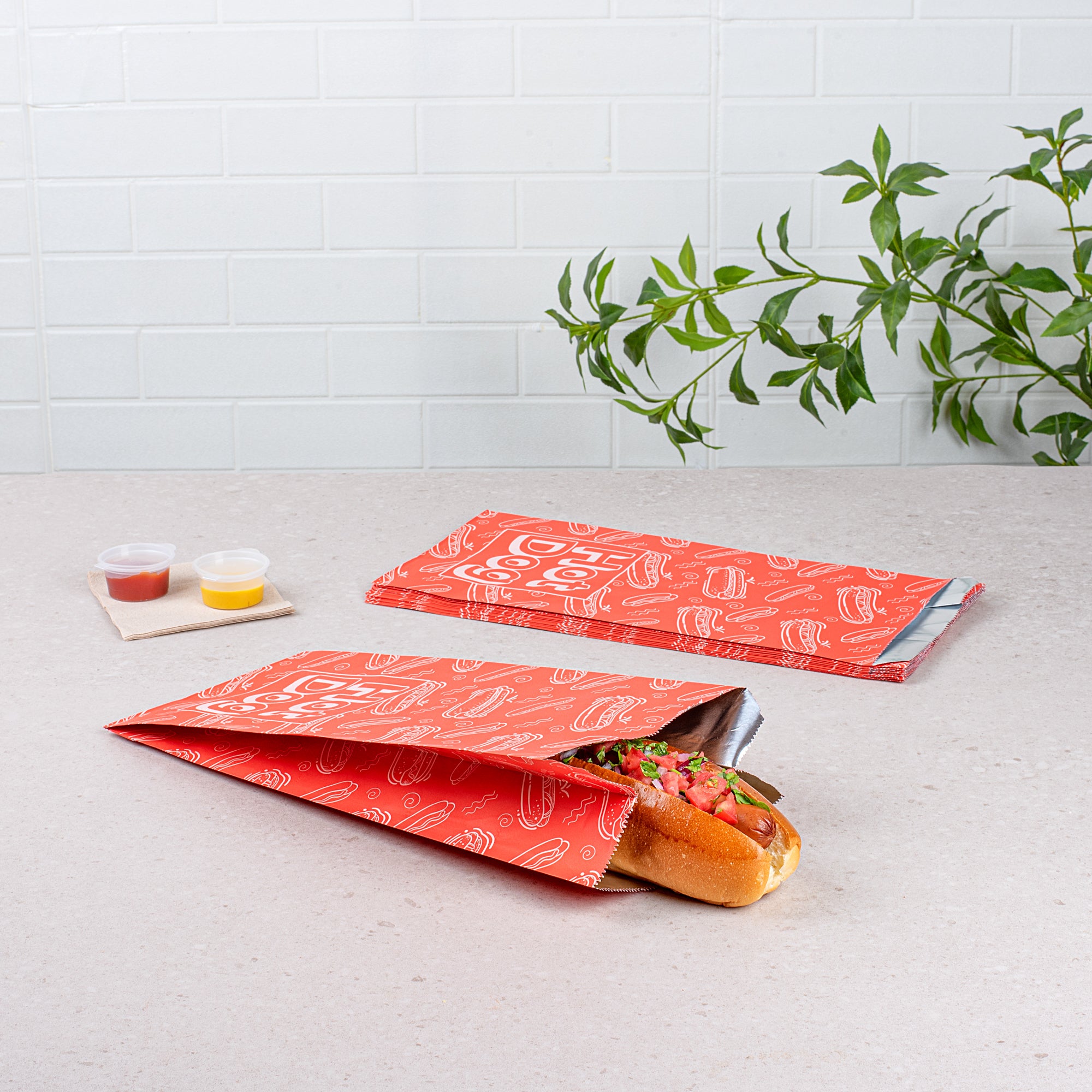 Red Printed Hot Dog Foil Bags - 1/2 Gallon Size (4.25