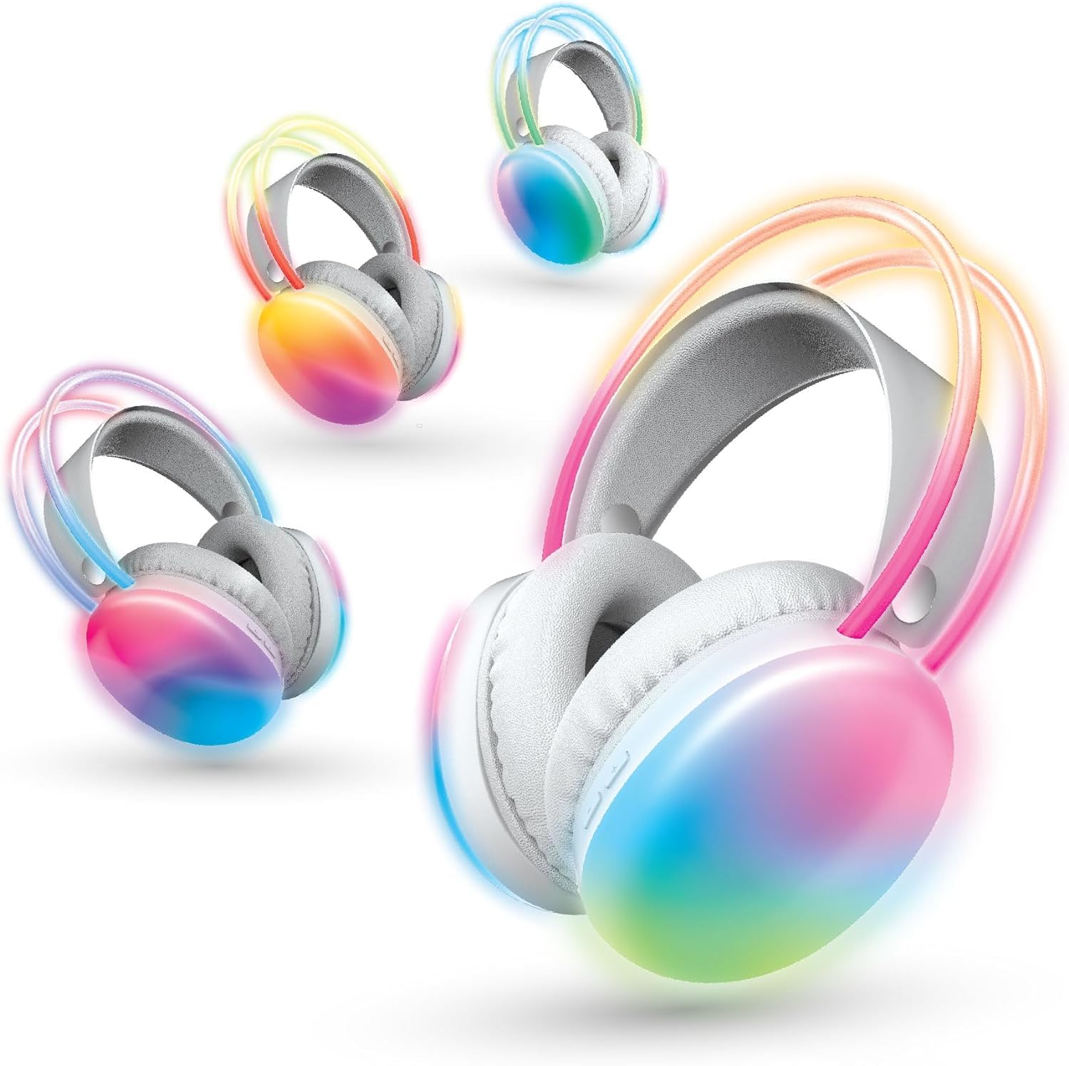 Brookstone Wireless Silent Disco Headphones with Multicolor LED Lights - Bluetooth 5.0, 10-Hour Playtime, 8-Pack for Parties, Events & Group Activities
