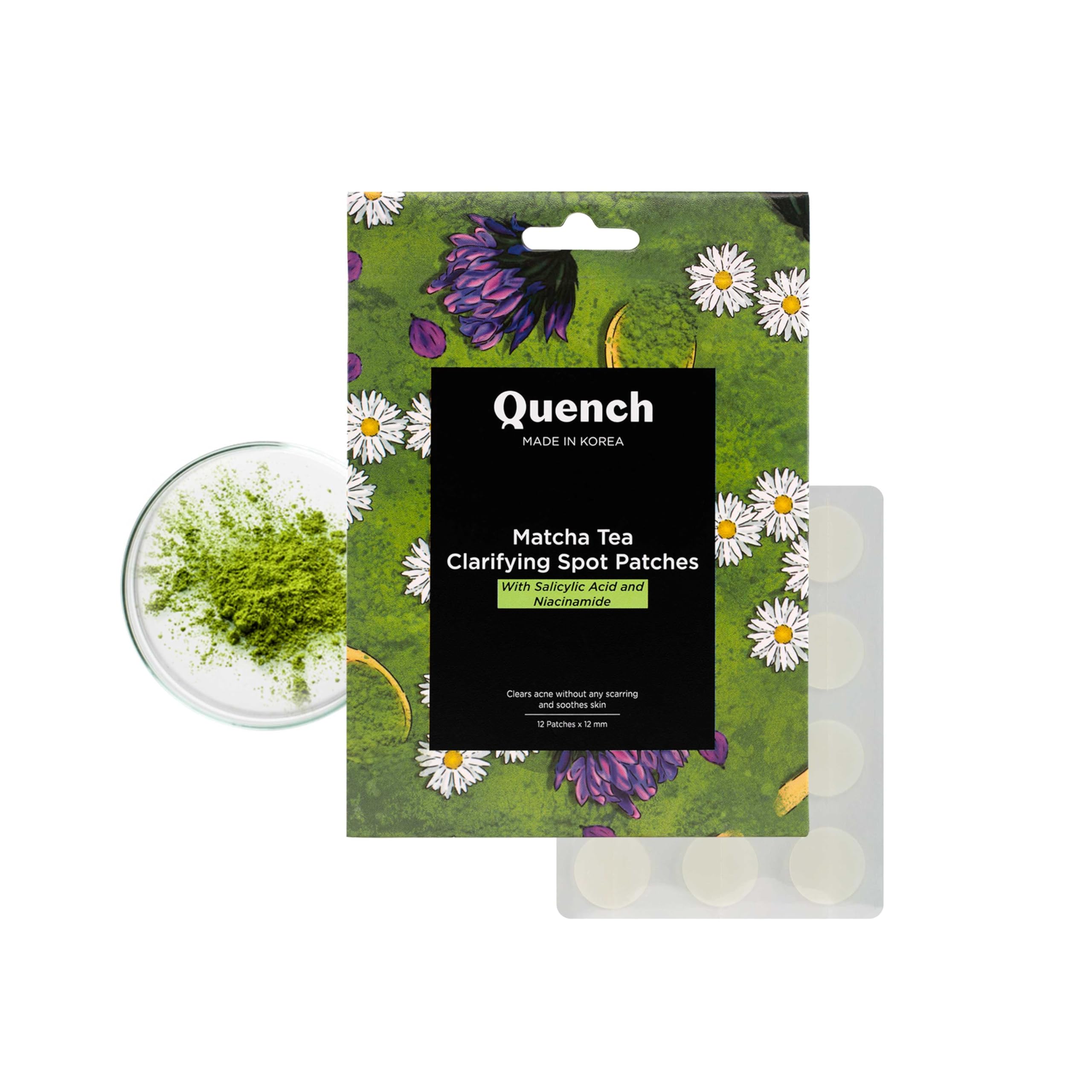 QUENCH BOTANICS Matcha Tea Clarifying Acne Patches - 1 Count (30 Patches) | Natural Pimple Treatment for Face & Body | Perfect for Overnight Spot Treatment & Daily Skincare Routine