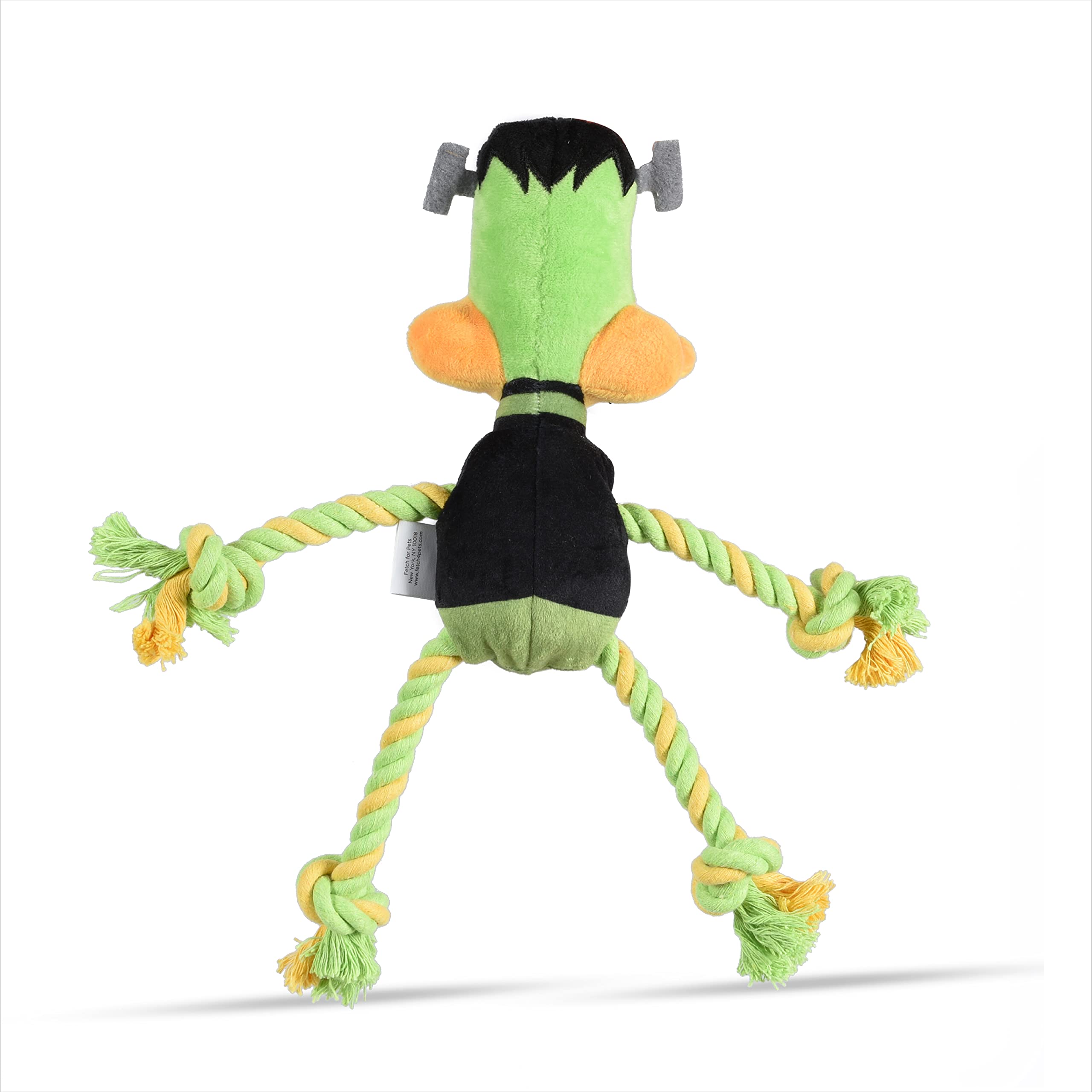 Looney Tunes Daffy Duck Plush Frankenstein Halloween Rope Pull Dog Toy - 9 Inch Squeaky Chew Toy for Small & Medium Dogs | Interactive Play, Training Reward & Halloween Pet Costume Accessory (FF16975)