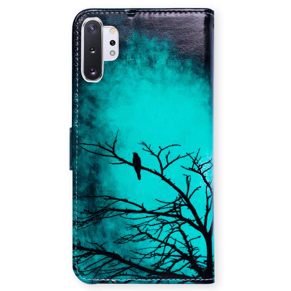 Premium Black Bird Green Leather Flip Wallet Case with Card Slots & Kickstand for Samsung Galaxy Note 10 Plus/Note 10+ - Stylish Protection for Work & Travel