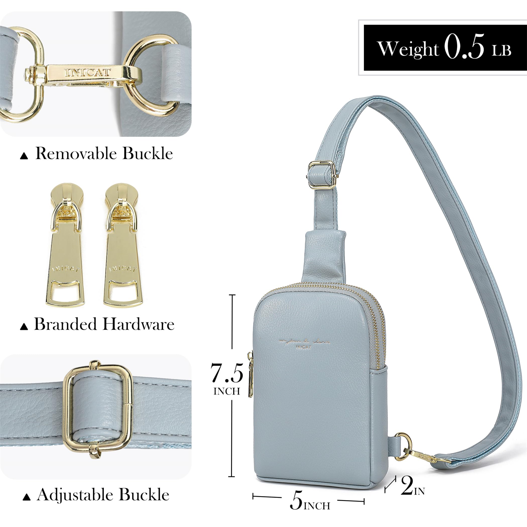 INICAT Genuine Leather Crossbody Bag for Women - Small Sling Bag, Fanny Pack Purse - Perfect for Travel, Shopping & Everyday Use
