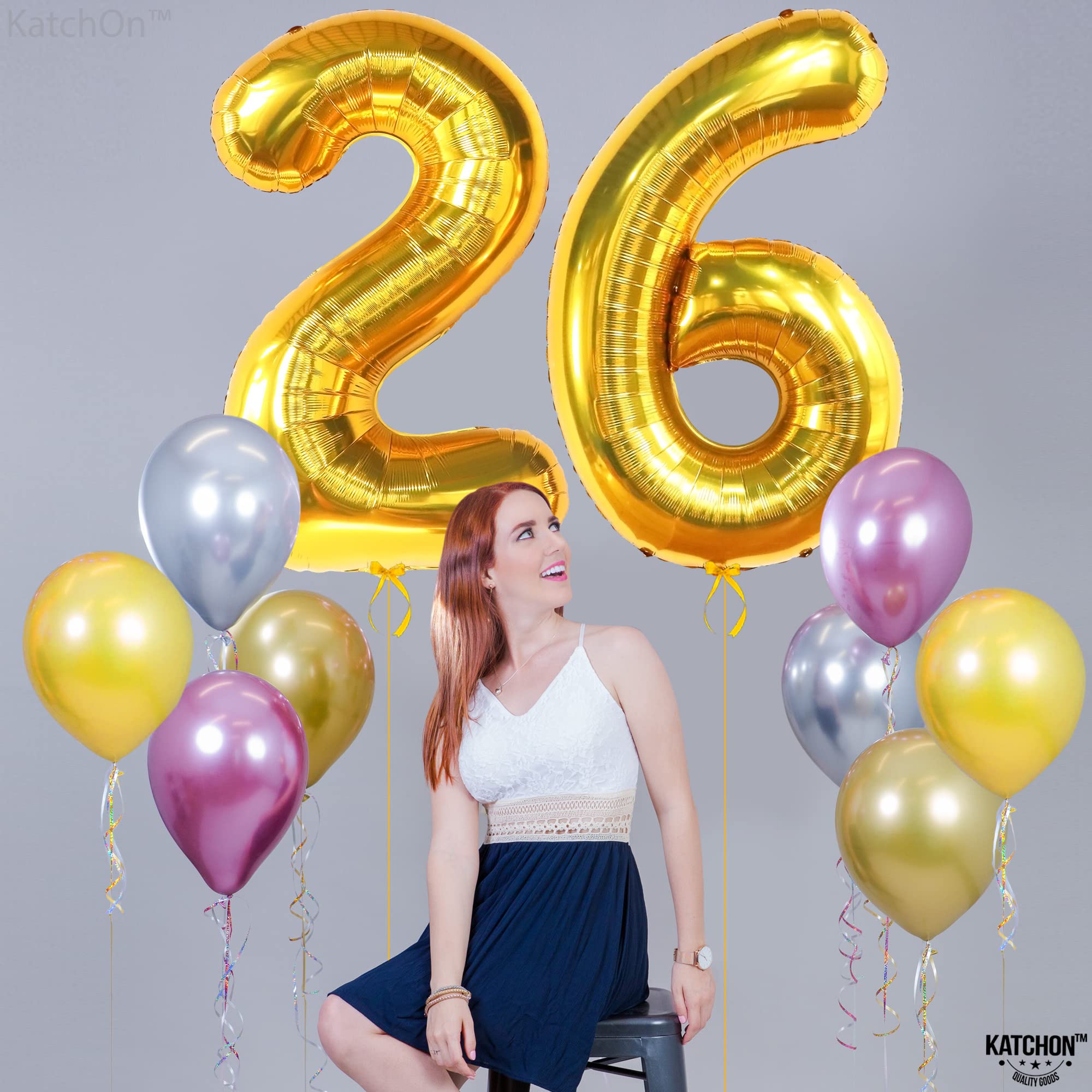 **KatchOn Giant 26 Balloon Number Gold - 40 Inch | Gold 26 Birthday Balloons for Men & Women | Anniversary & Party Decorations | Perfect for Birthdays, Anniversaries, Graduations & Special Events**